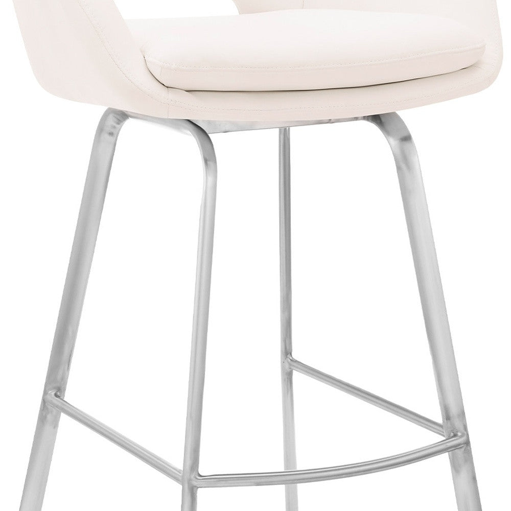 HomeRoots 30" Iron Swivel Low Back Bar Height Chair in White and Silver Finish