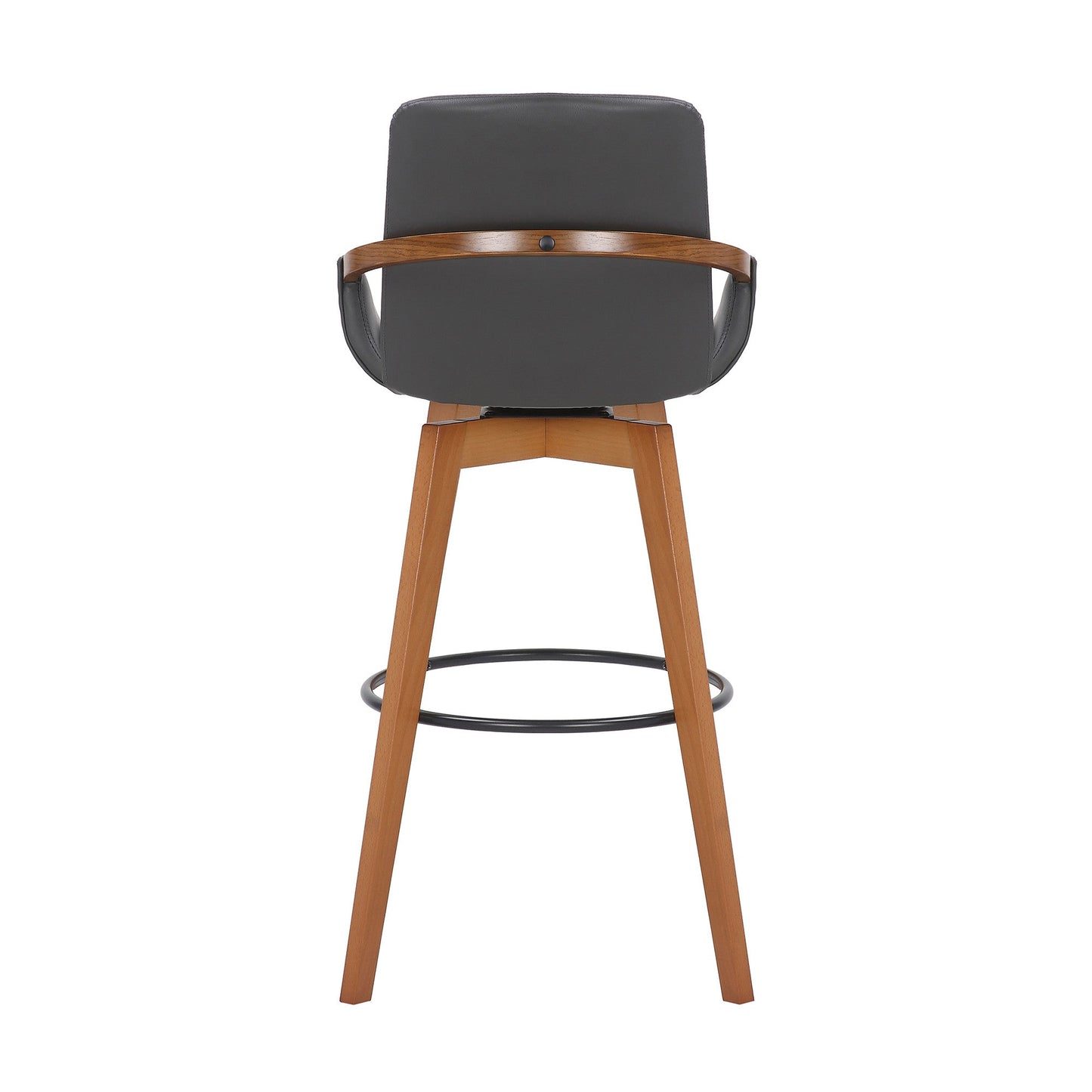 HomeRoots 30" Luxurious Grey Faux and Walnut Wood Swivel Bar Stool