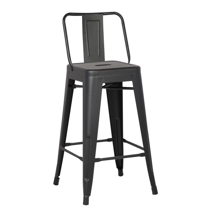 HomeRoots 30" Metal Barstool With Back In Matte Black Finish, Set of 2