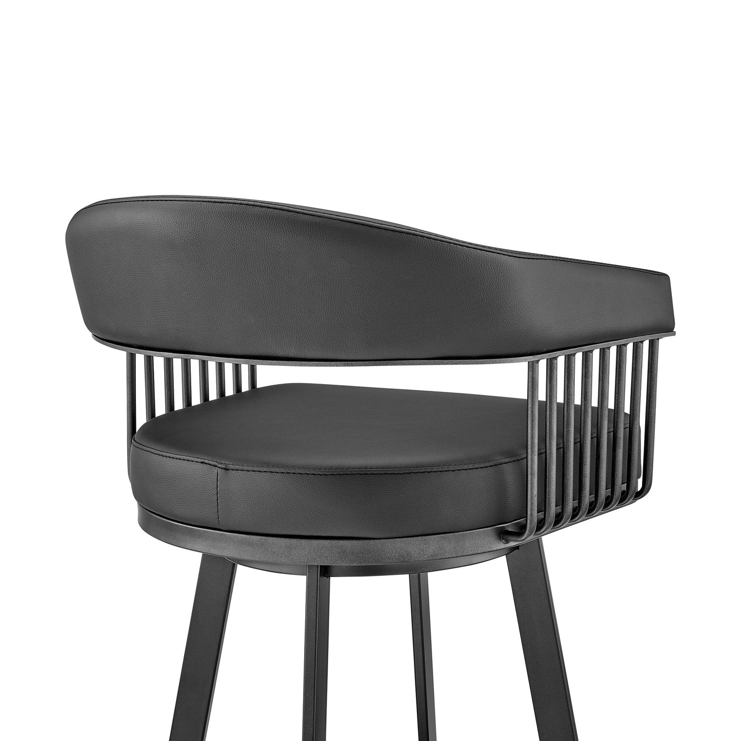 HomeRoots 30" Mod Black Faux Leather Black Finish Swivel Bar Stool