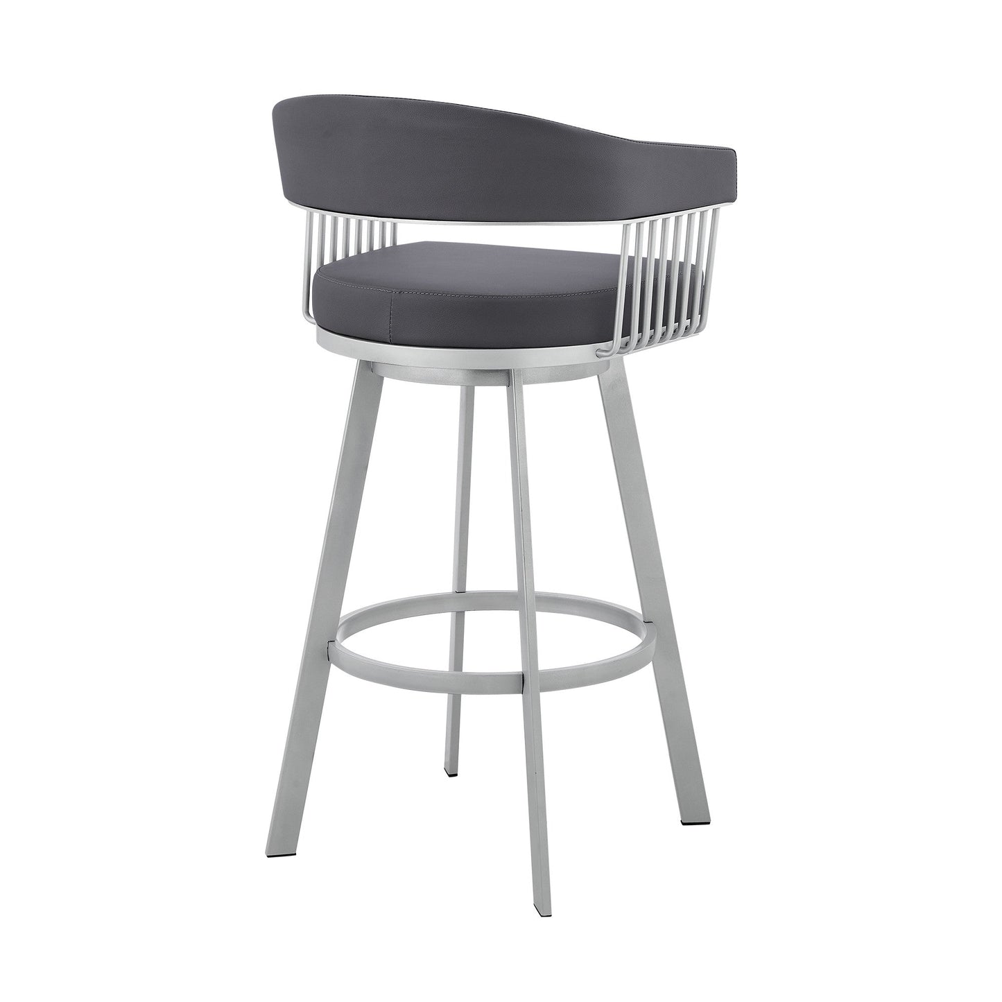 HomeRoots 30" Mod Slate Grey Faux Leather Silver Finish Swivel Bar Stool