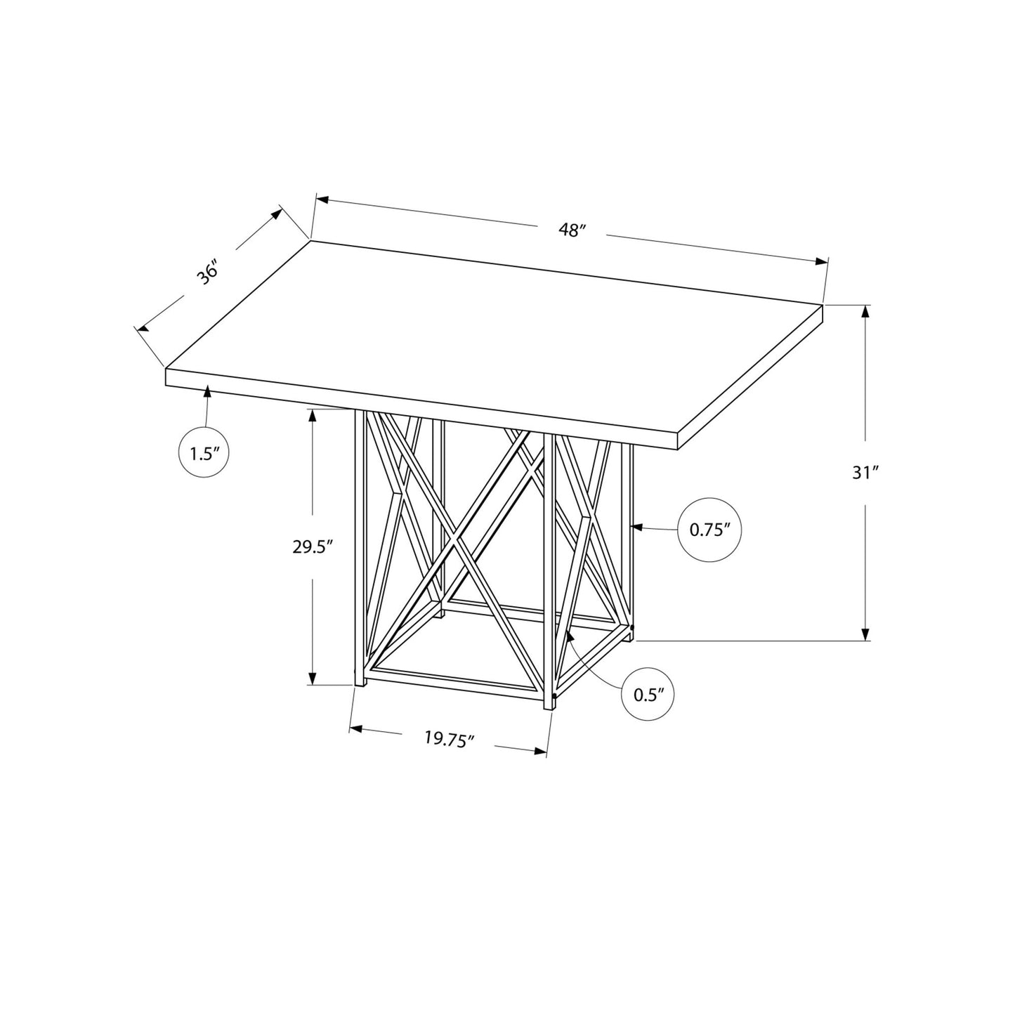 HomeRoots 30" Rectangular Manufactured Wood And Metal Dining Table in White and Silver Finish