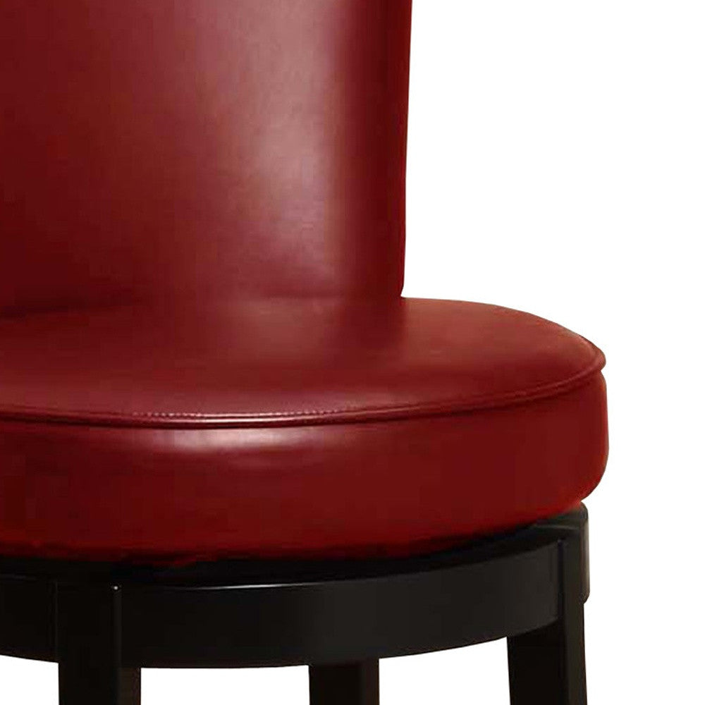 HomeRoots 30" Red Faux Leather Round Seat Black Wood Swivel Armless Bar Stool