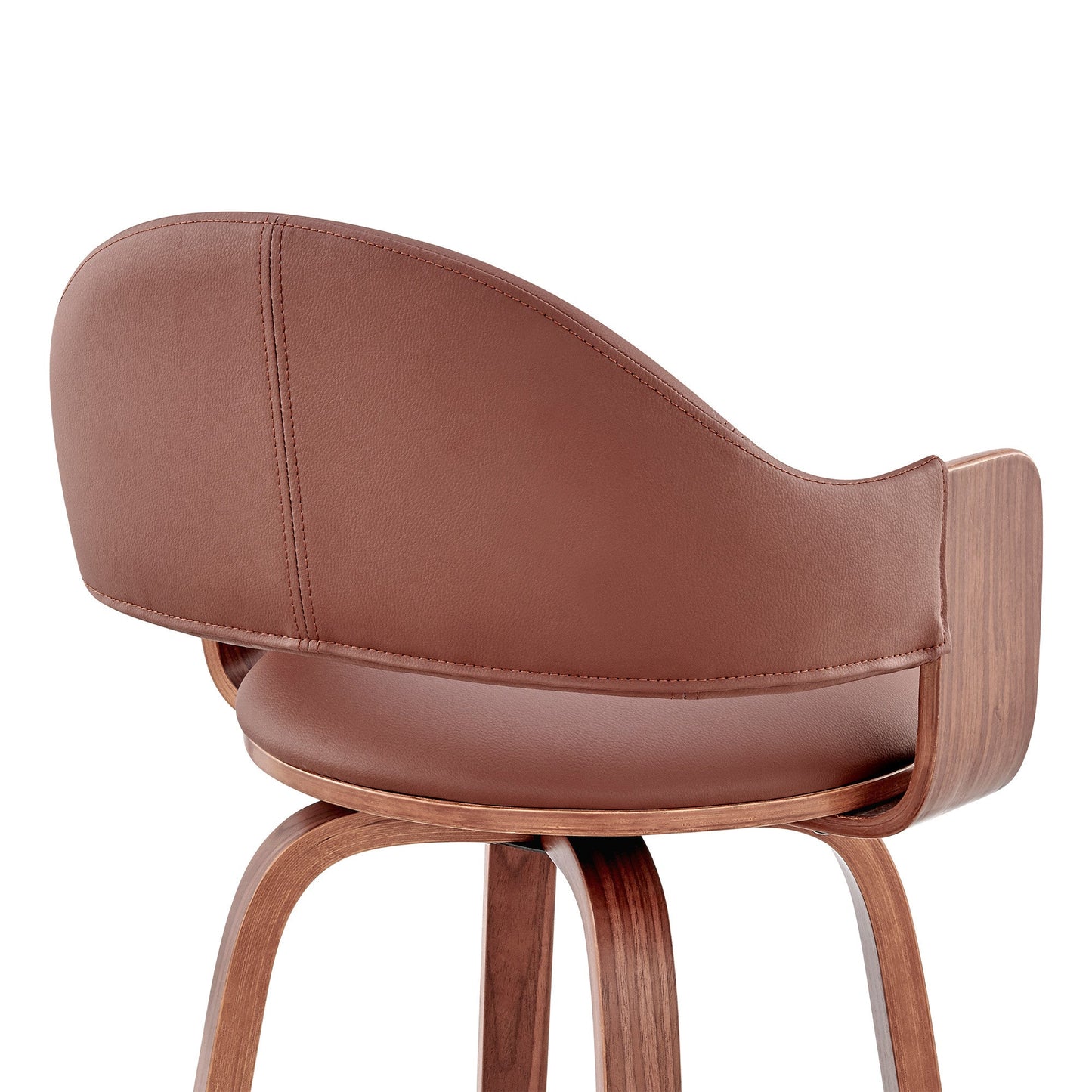 HomeRoots 30" Rich Brown Faux Leather Walnut Wood Bar Stool