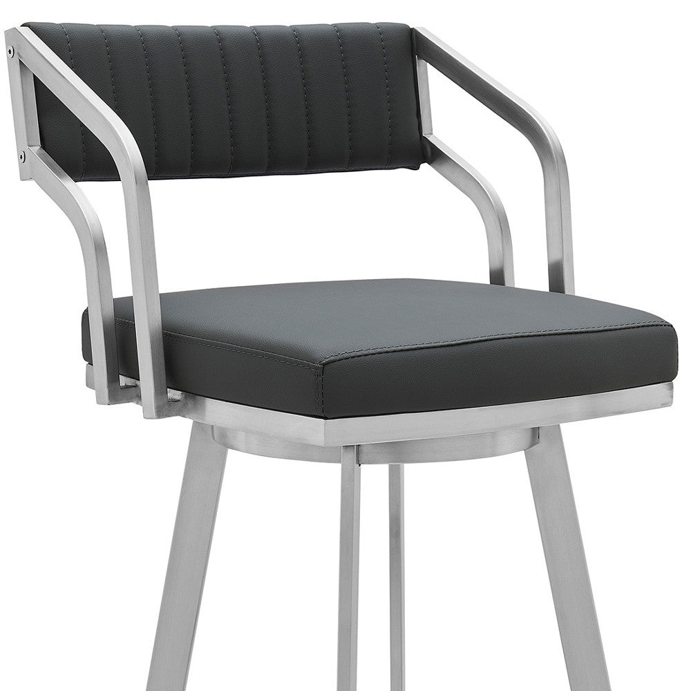 HomeRoots 30" Timeless Slate Grey Faux Leather Swivel Counter Stool With Silver Finish