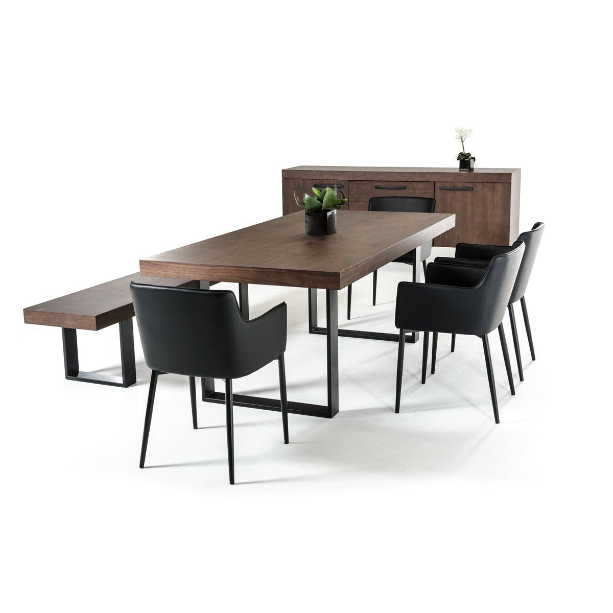 HomeRoots 30" Walnut Veneer And Stainless Steel Dining Table