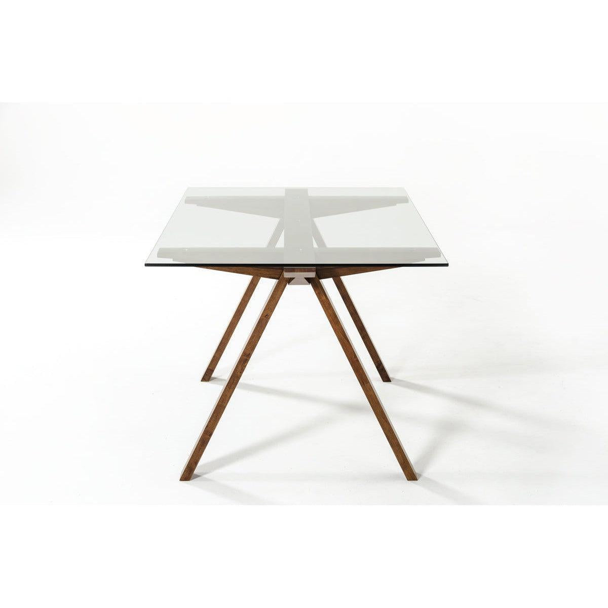 HomeRoots 30" Walnut Wood And Glass Dining Table