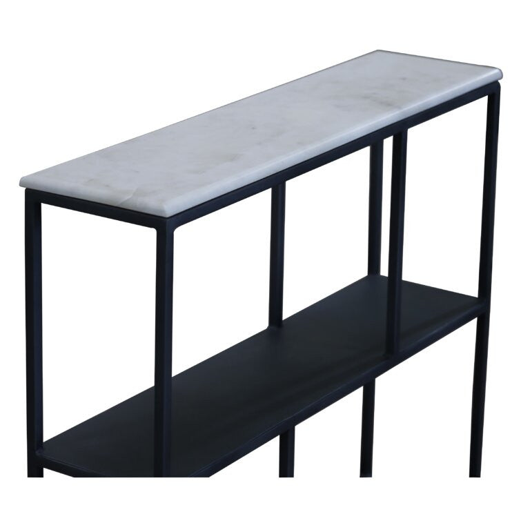 HomeRoots 30" White Marble Bookshelf With Black Finish