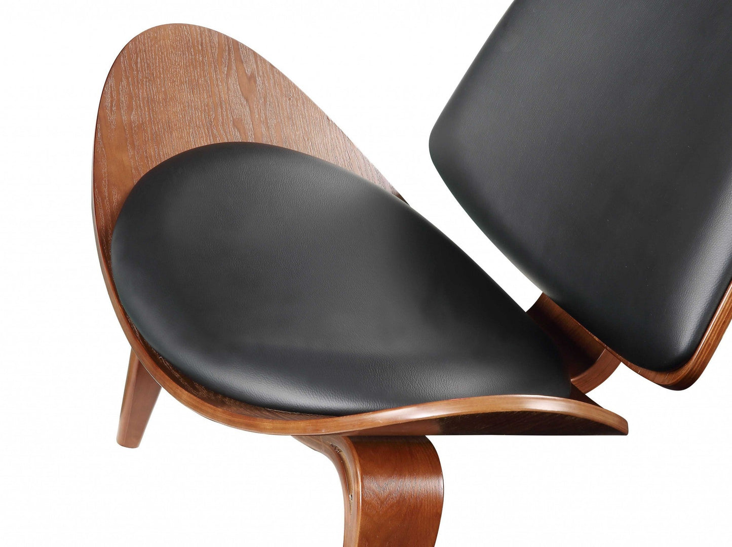 HomeRoots 30" x 36" x 30" Black Bonded Leather Walnut Wood Upholstered (Seat) Accent Chair