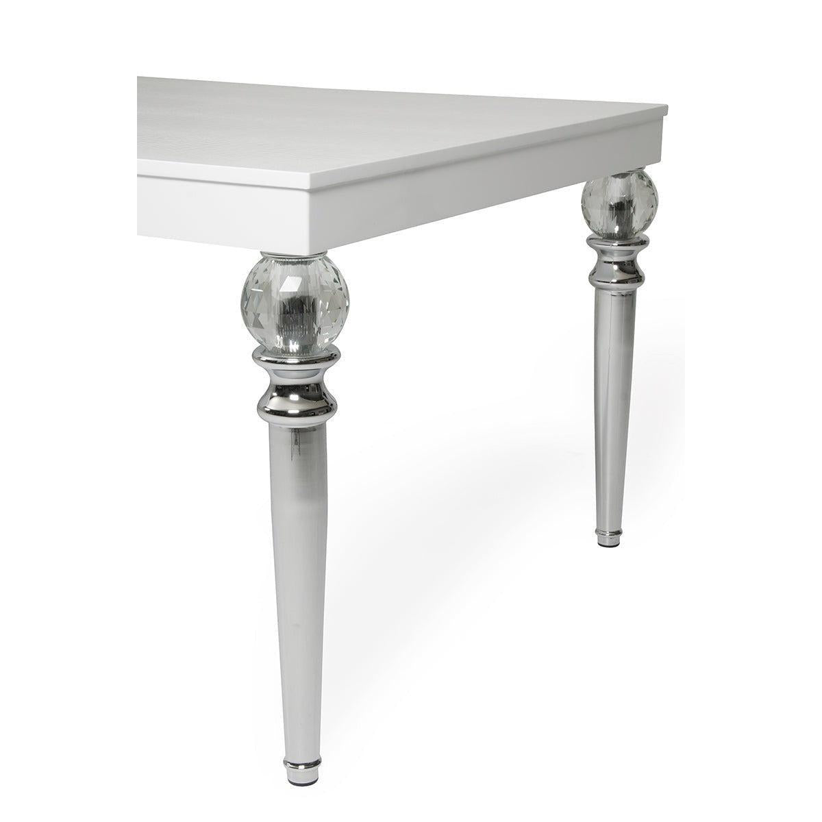 HomeRoots 31" White Crocodile Dining Table With Crystal Clear Legs