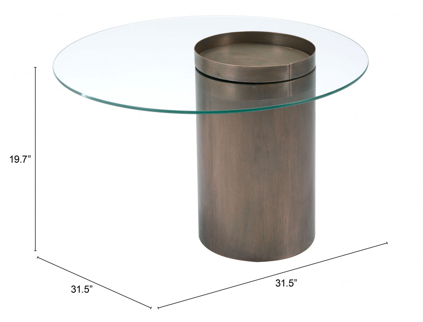 HomeRoots 32" Clear And Antique Gold Glass And Steel Round Coffee Table in Set of Two