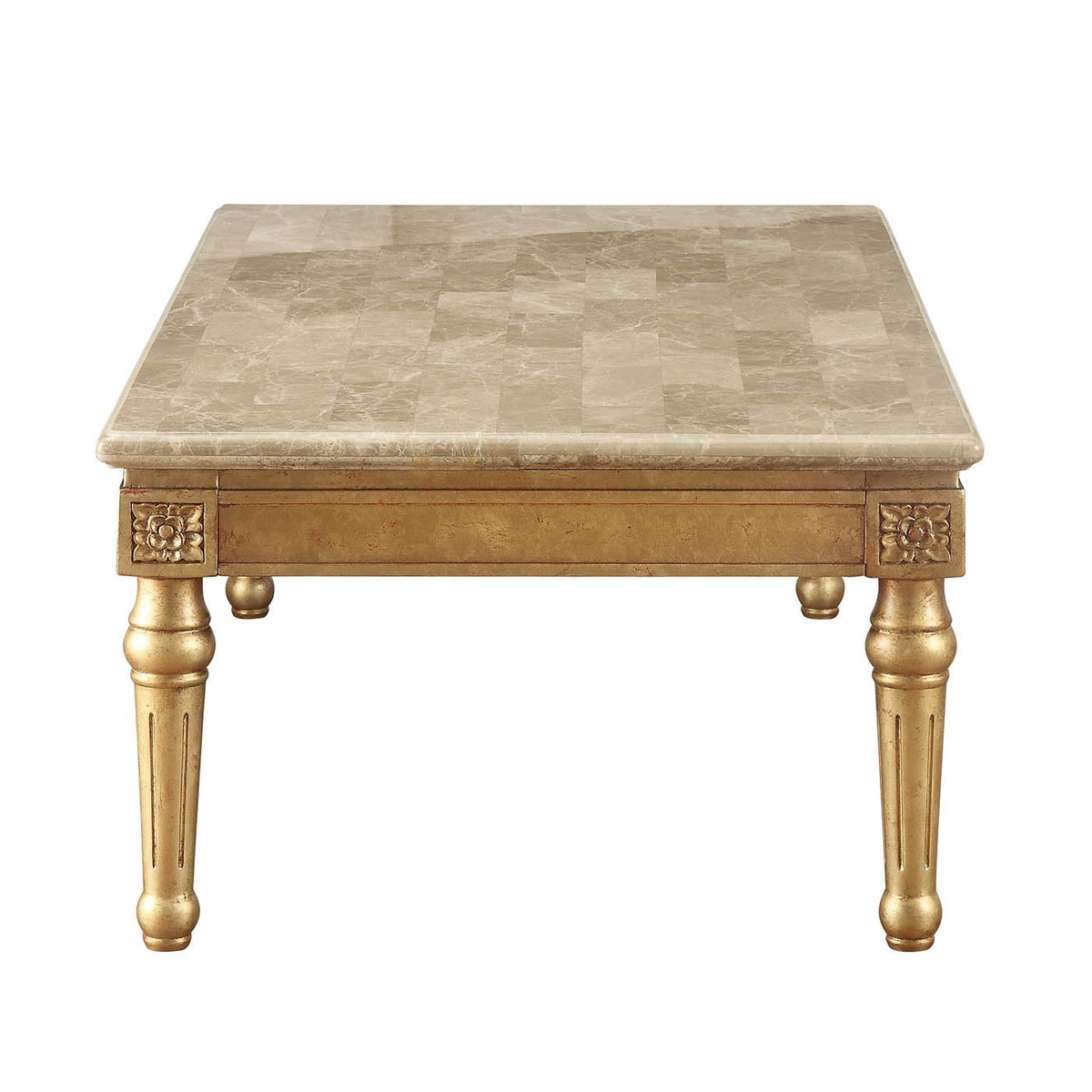 HomeRoots 32' x 57' x 20' Marble Antique Gold Wood Coffee Table