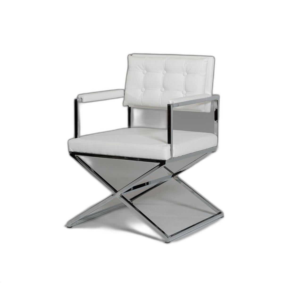 HomeRoots 33" Leatherette And Steel Dining Arm Chair In White