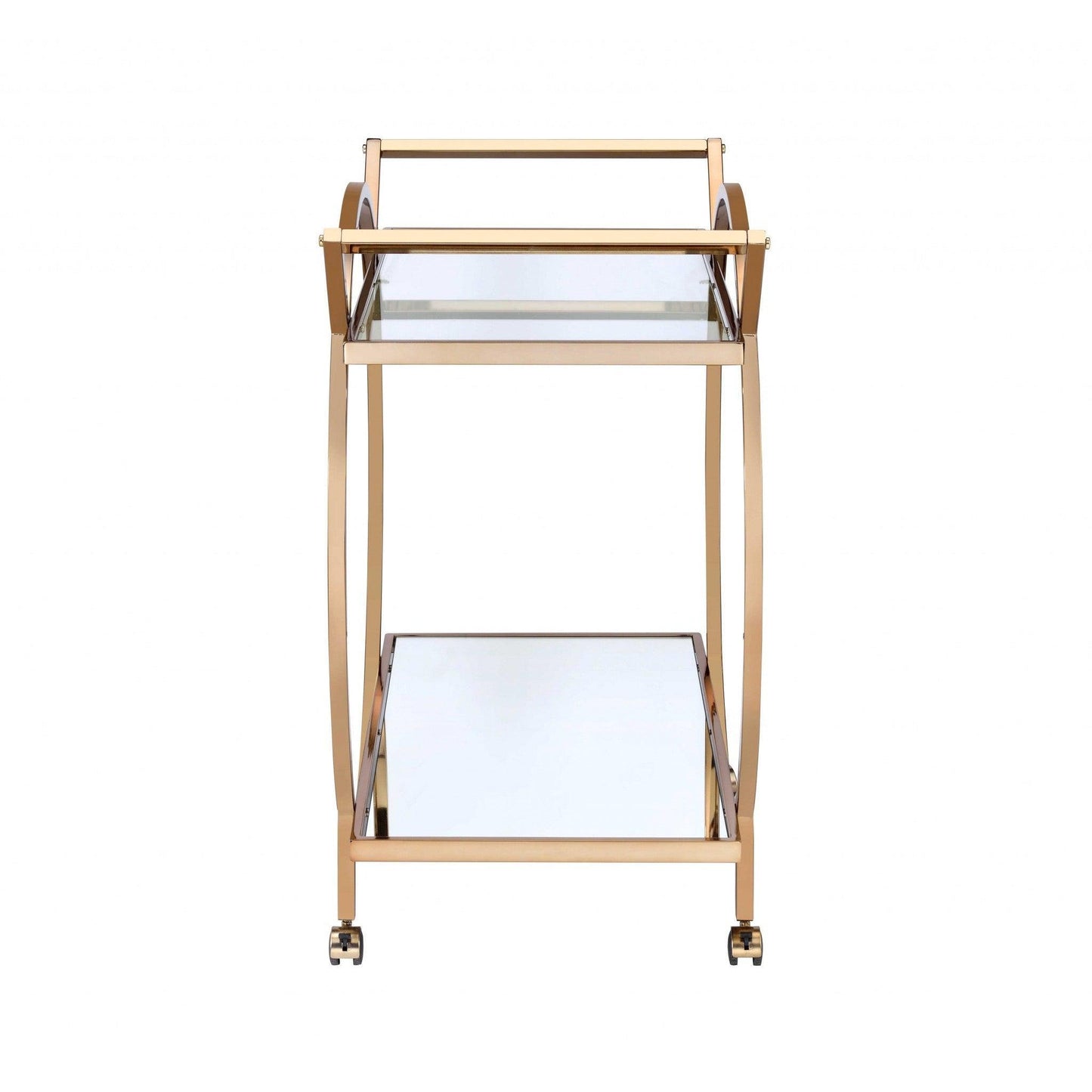HomeRoots 33" x 19" x 35" Metal Tube Serving Cart In Champagne Finish