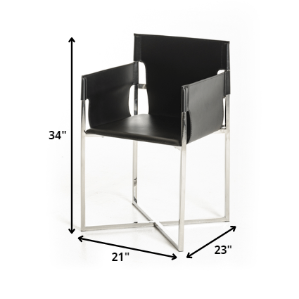 HomeRoots 34" Eco Leather And Stainless Steel Dining Chair In Black