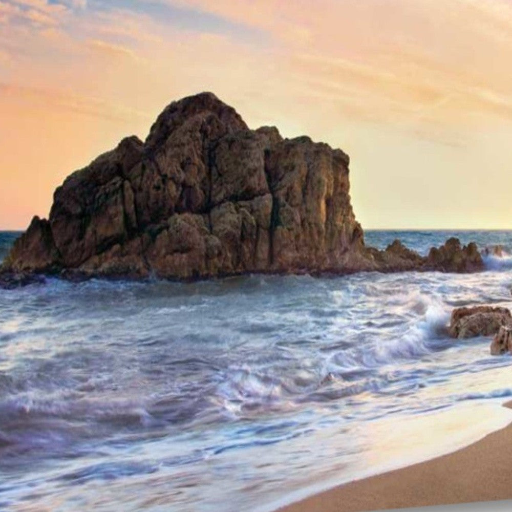 HomeRoots 34" Gushing Waves with Black Ocean Rocks Giclee Wrap Canvas Wall Art