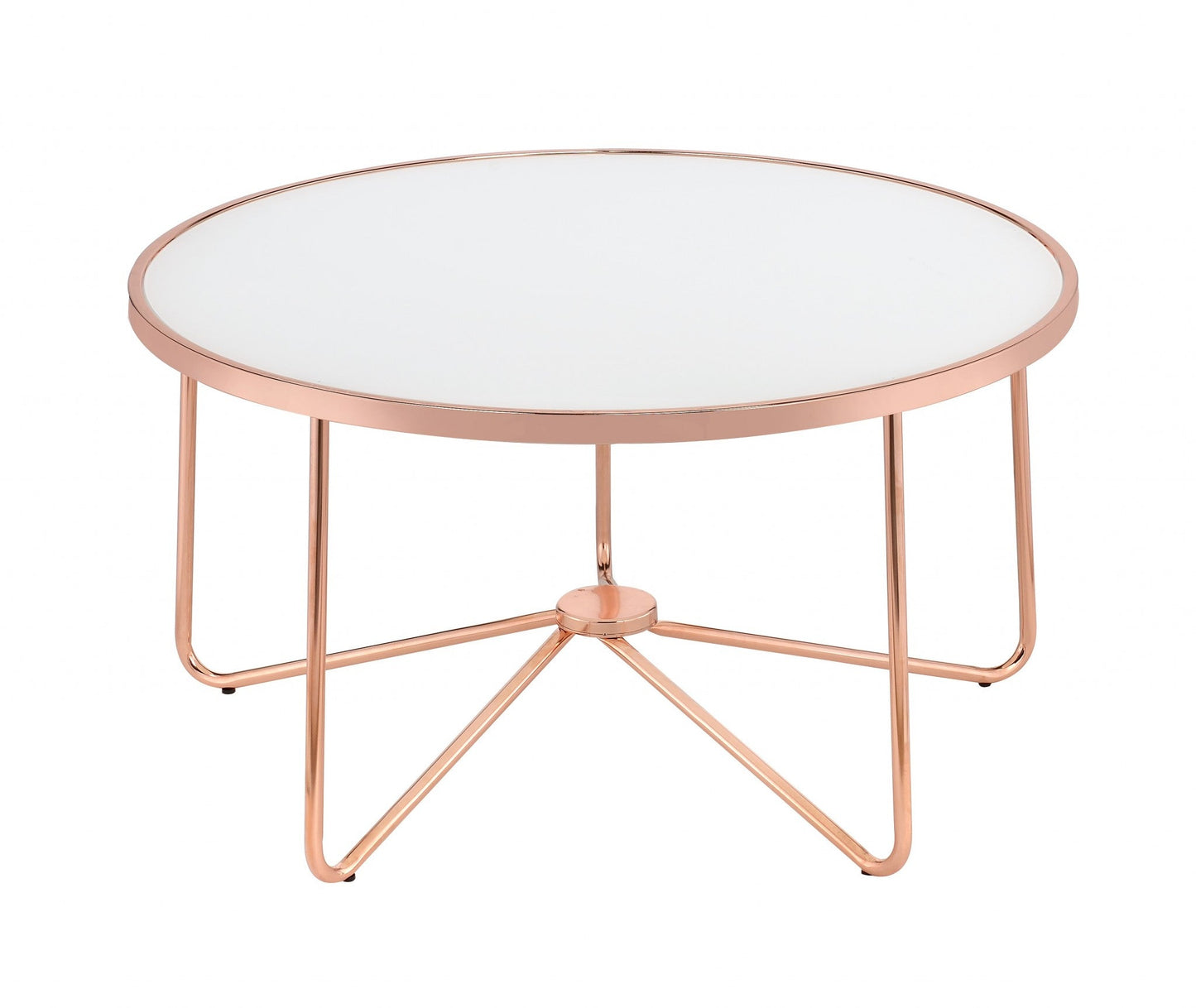 HomeRoots 34' x 34' x 18' Frosted Glass And Rose Gold Coffee Table