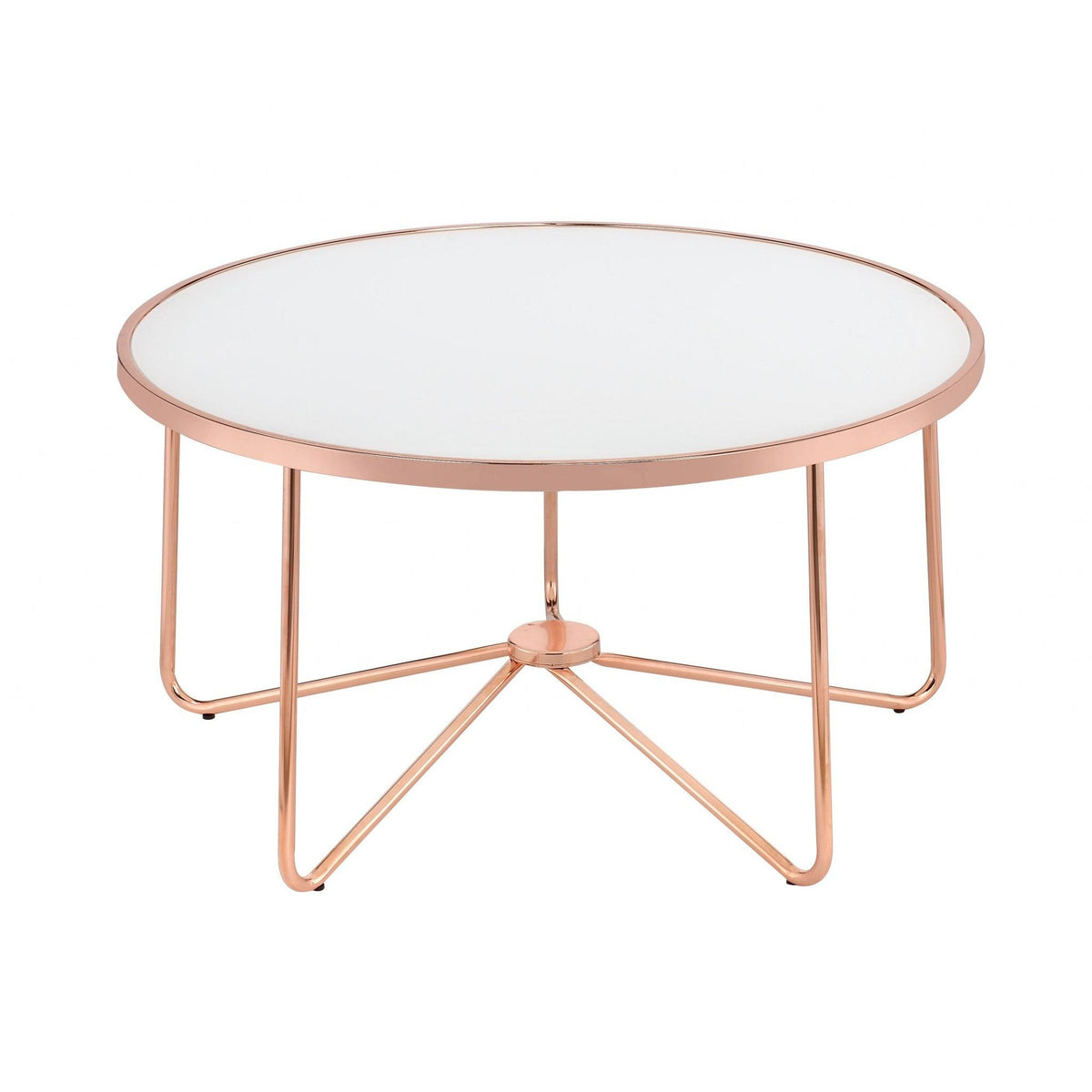 HomeRoots 34' x 34' x 18' Frosted Glass And Rose Gold Coffee Table