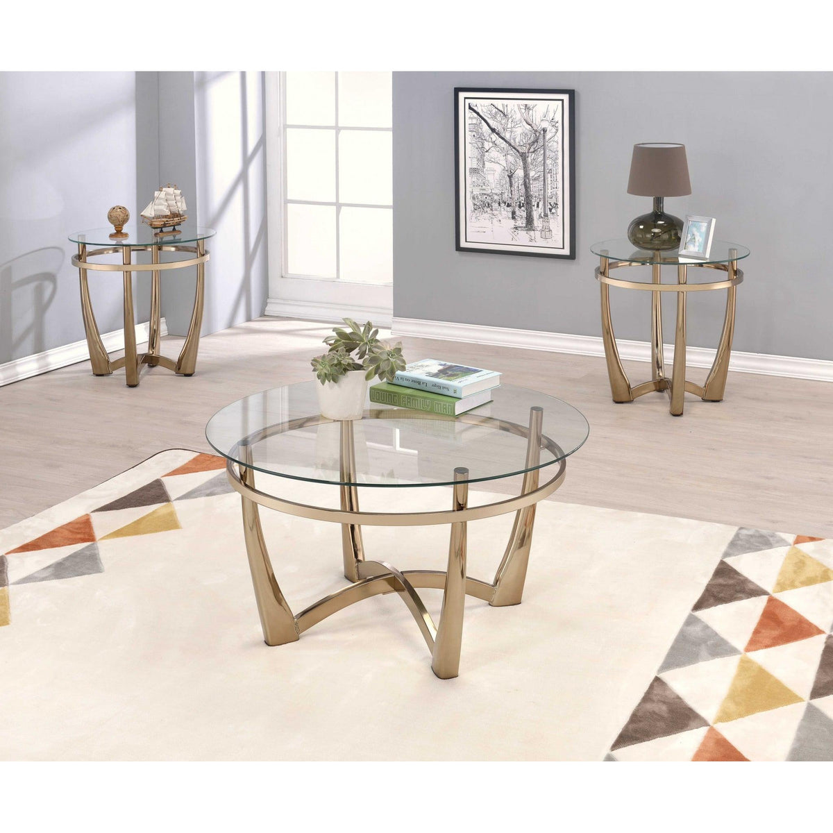 HomeRoots 35' x 1' x 20' Champagne And Clear Glass Coffee Table