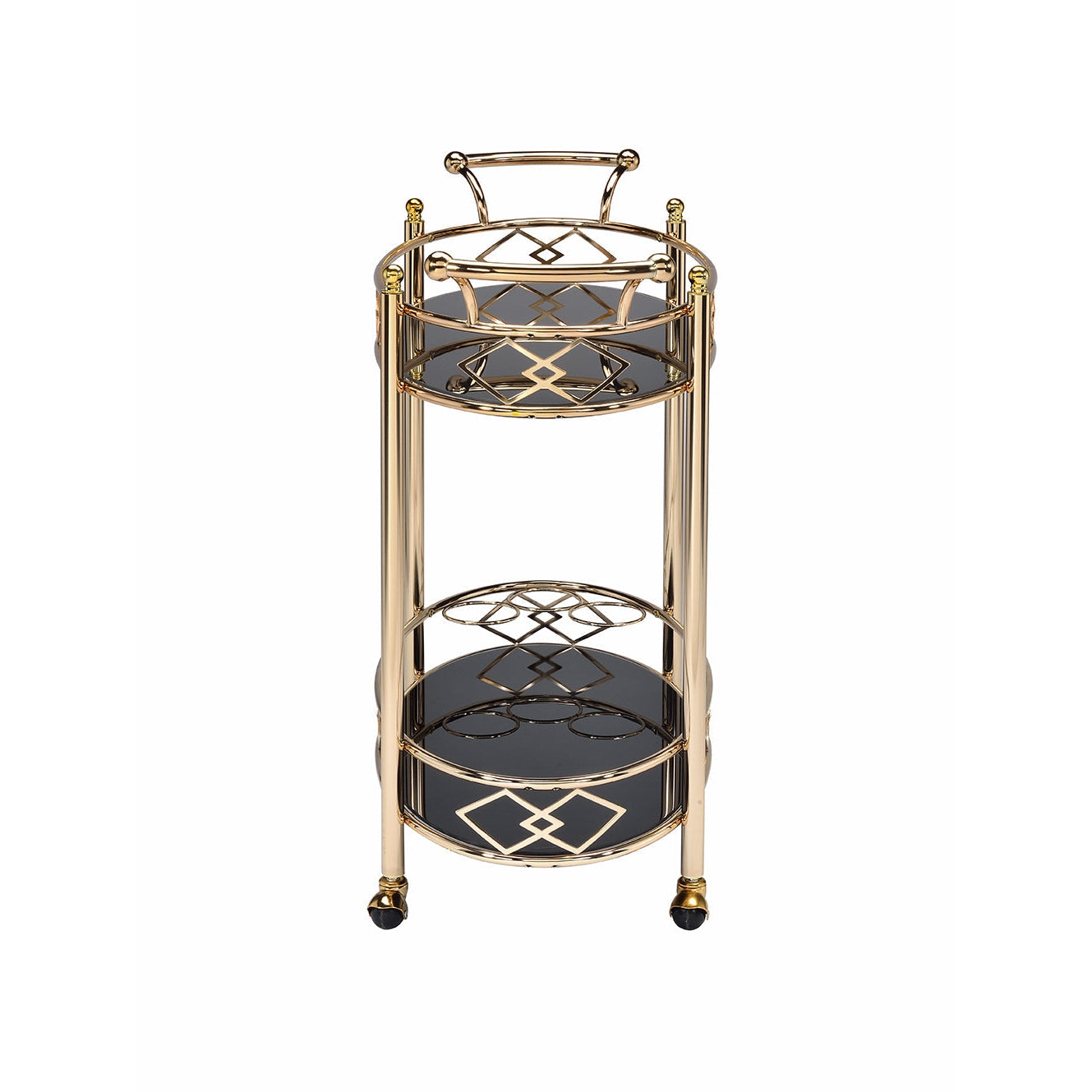 HomeRoots 35" x 16" x 32" Metal Serving Cart In Gold Finish