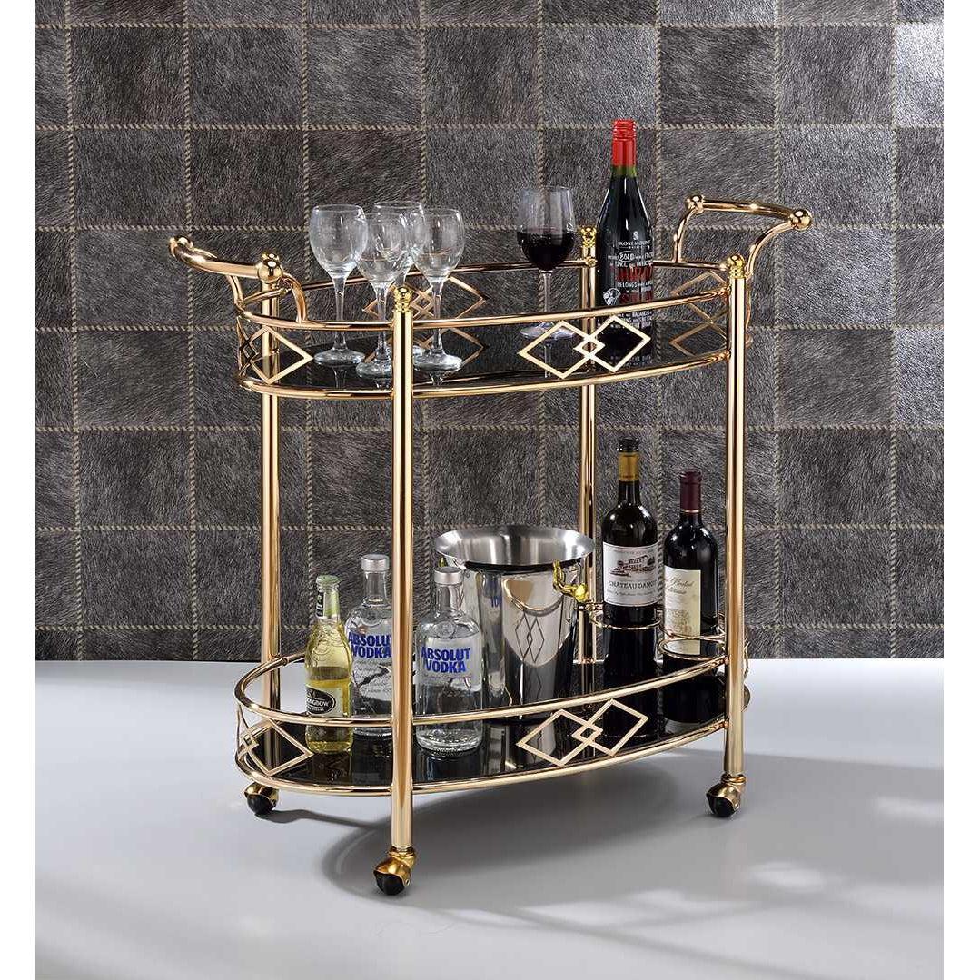HomeRoots 35" x 16" x 32" Metal Serving Cart In Gold Finish