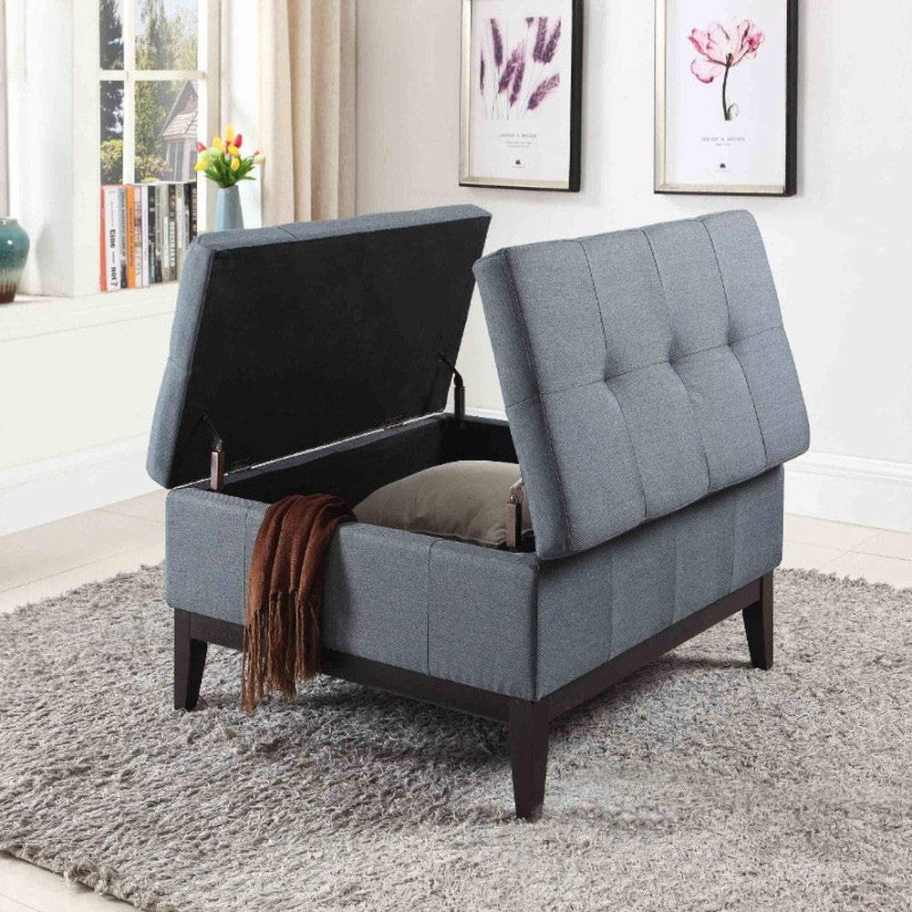 HomeRoots 36" Slate Blue and Black Ottoman With Hidden Storage