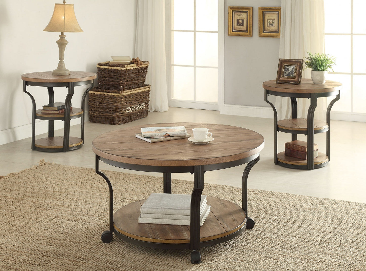 HomeRoots 36" x 1" x 20" Oak And Black Geoff Coffee Table