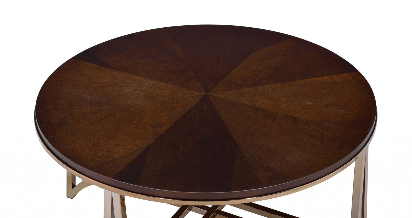 HomeRoots 36" x 36" x 18" Walnut And Champagne Coffee Table