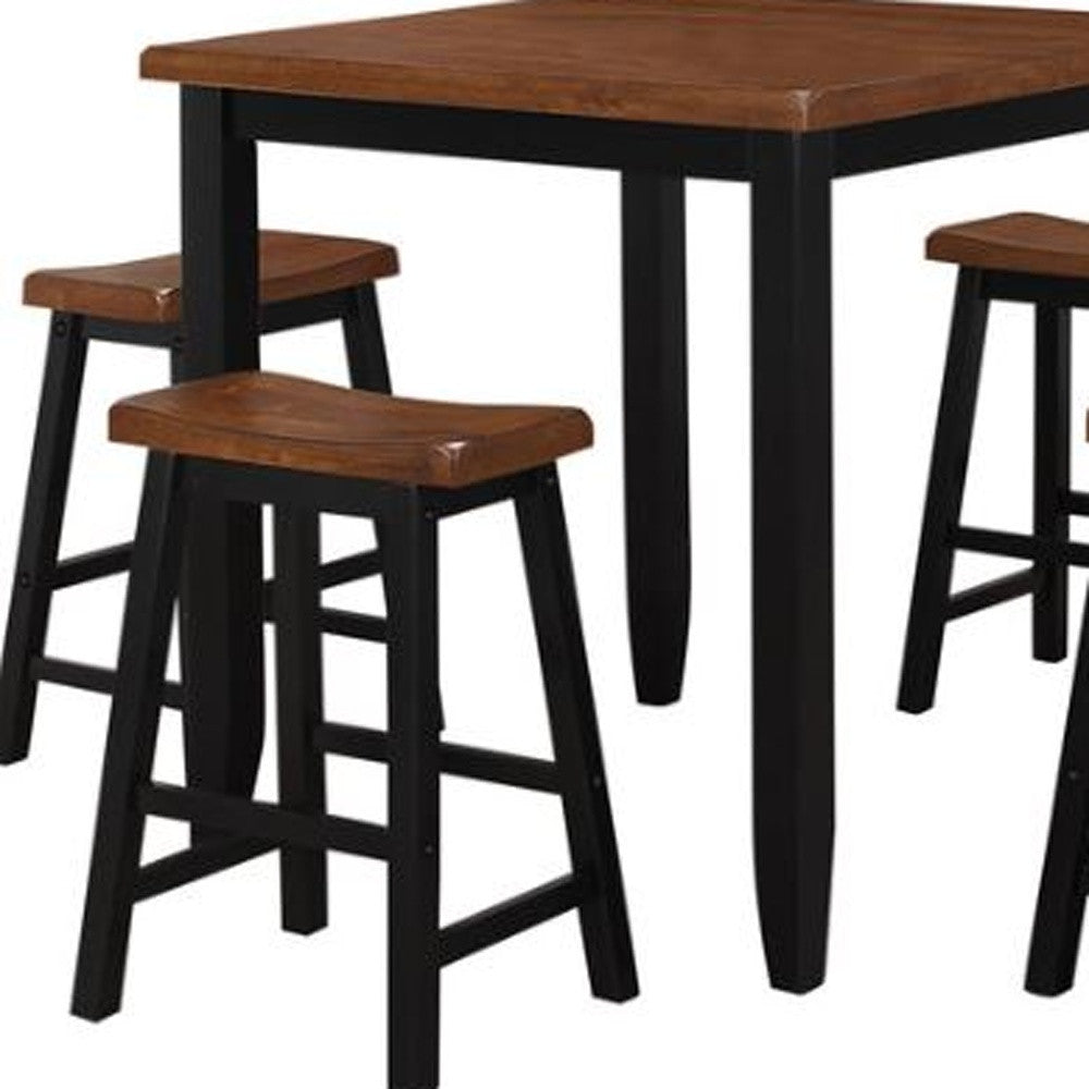 HomeRoots 36" x 36" x 36" Oak Black Rubber Wood Counter Height In Set Of Five
