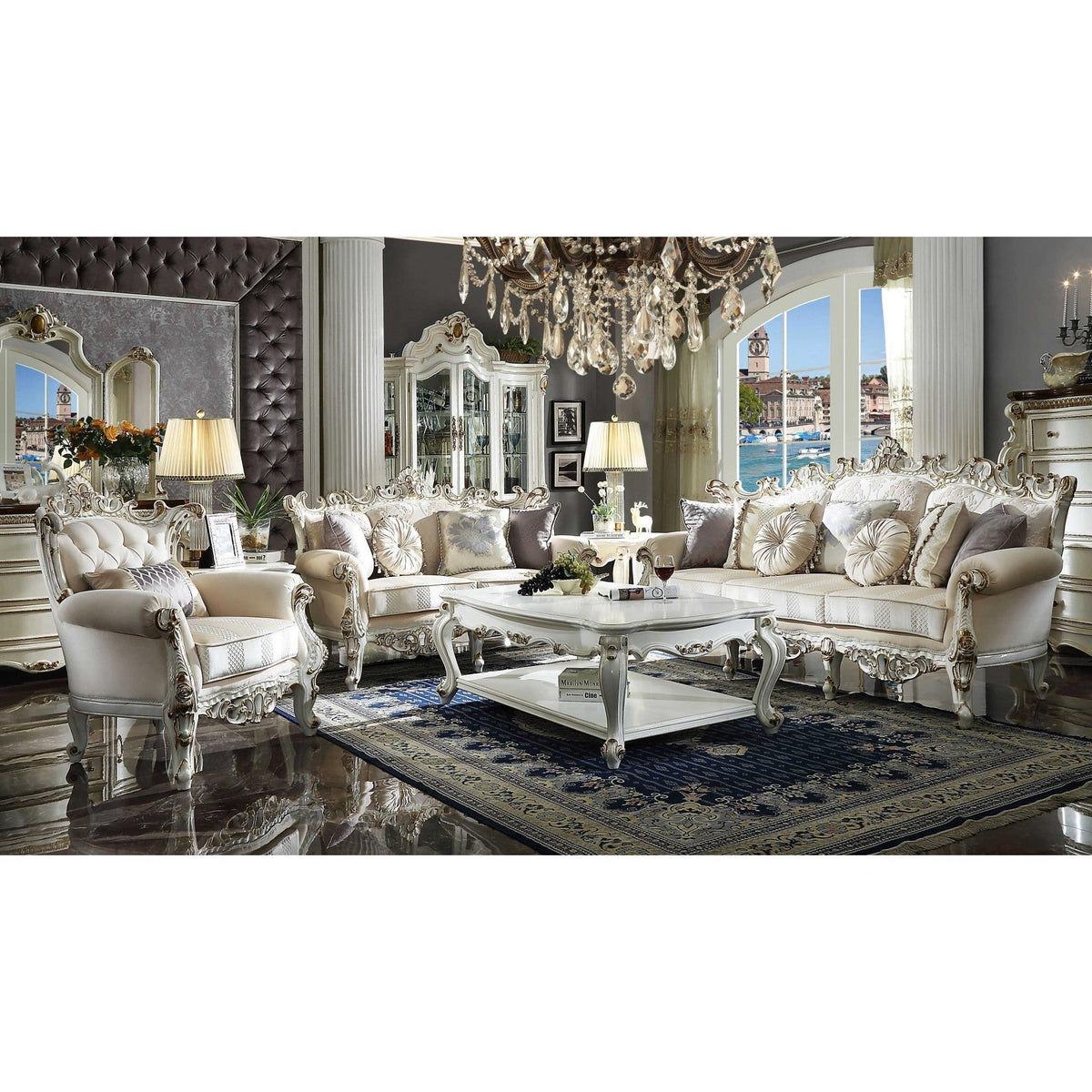 HomeRoots 36' x 55' x 20' Antique Pearl Wood Poly-Resin Coffee Table