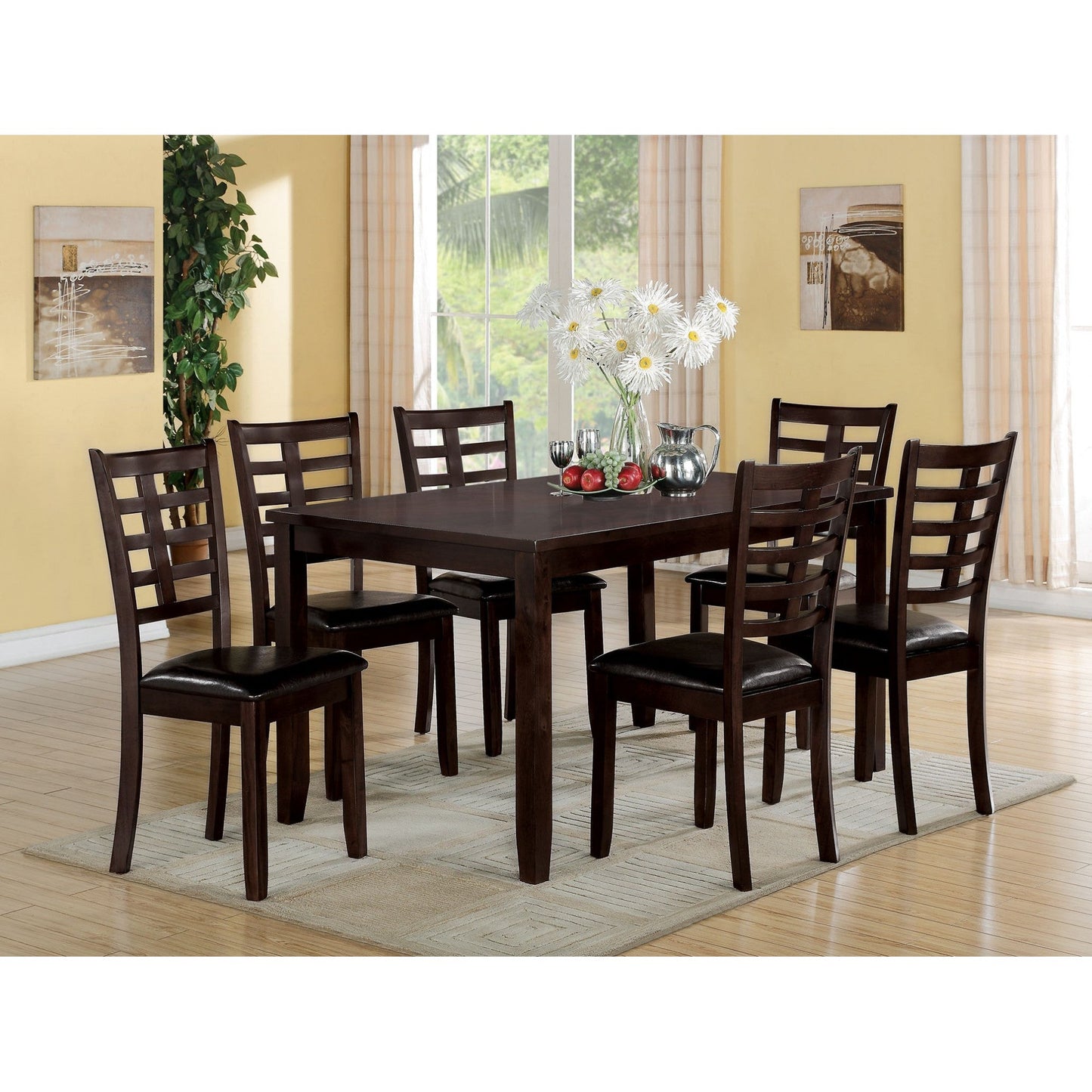 HomeRoots 36" x 60" x 3" Espresso Espresso Pu Dining Set In Set Of Seven