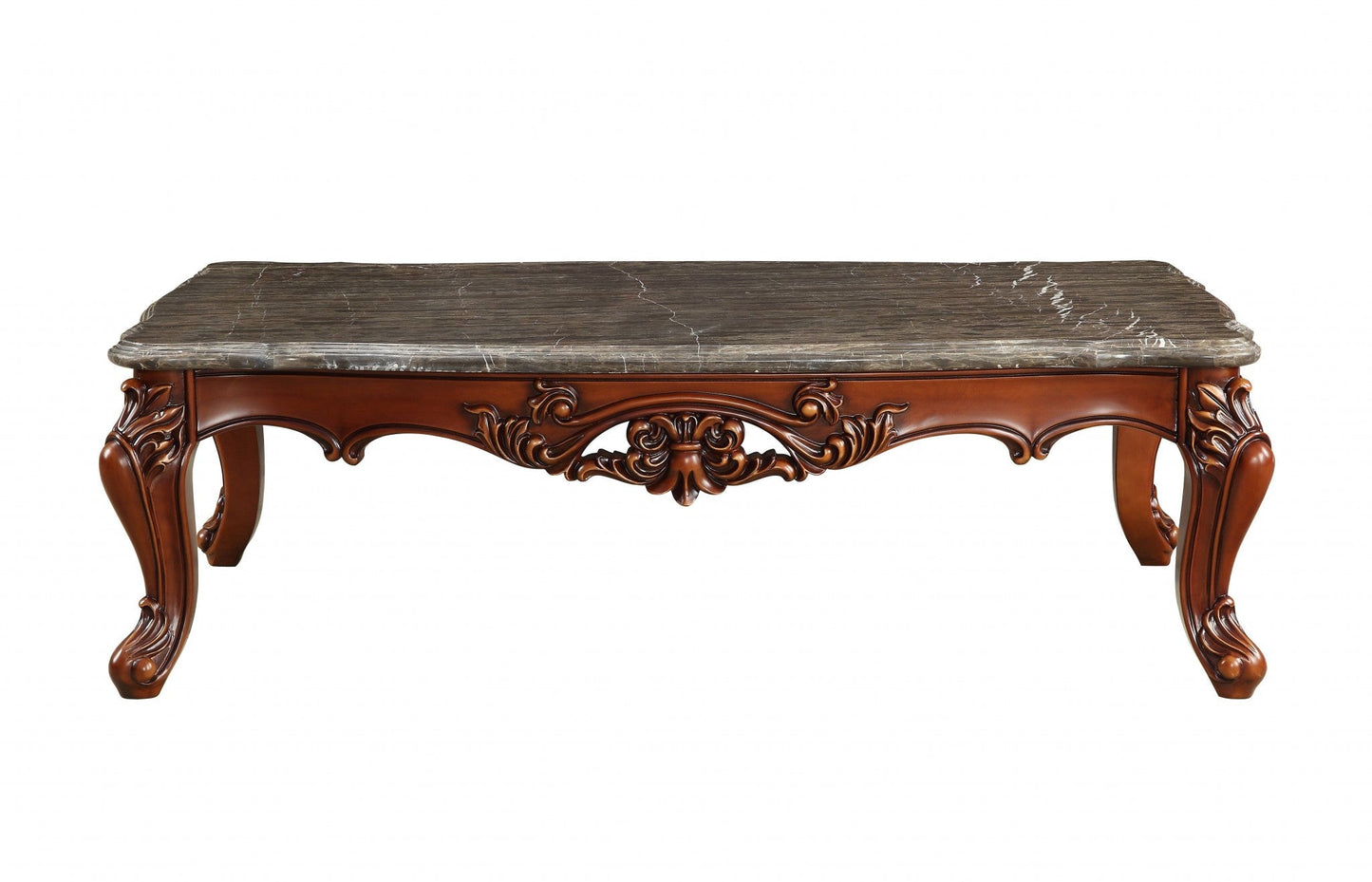 HomeRoots 36' x 63' x 20' Marble Walnut Wood Coffee Table