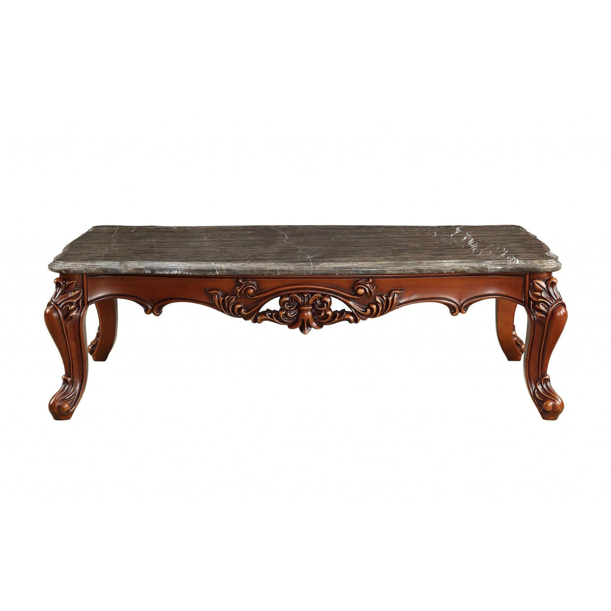 HomeRoots 36' x 63' x 20' Marble Walnut Wood Coffee Table