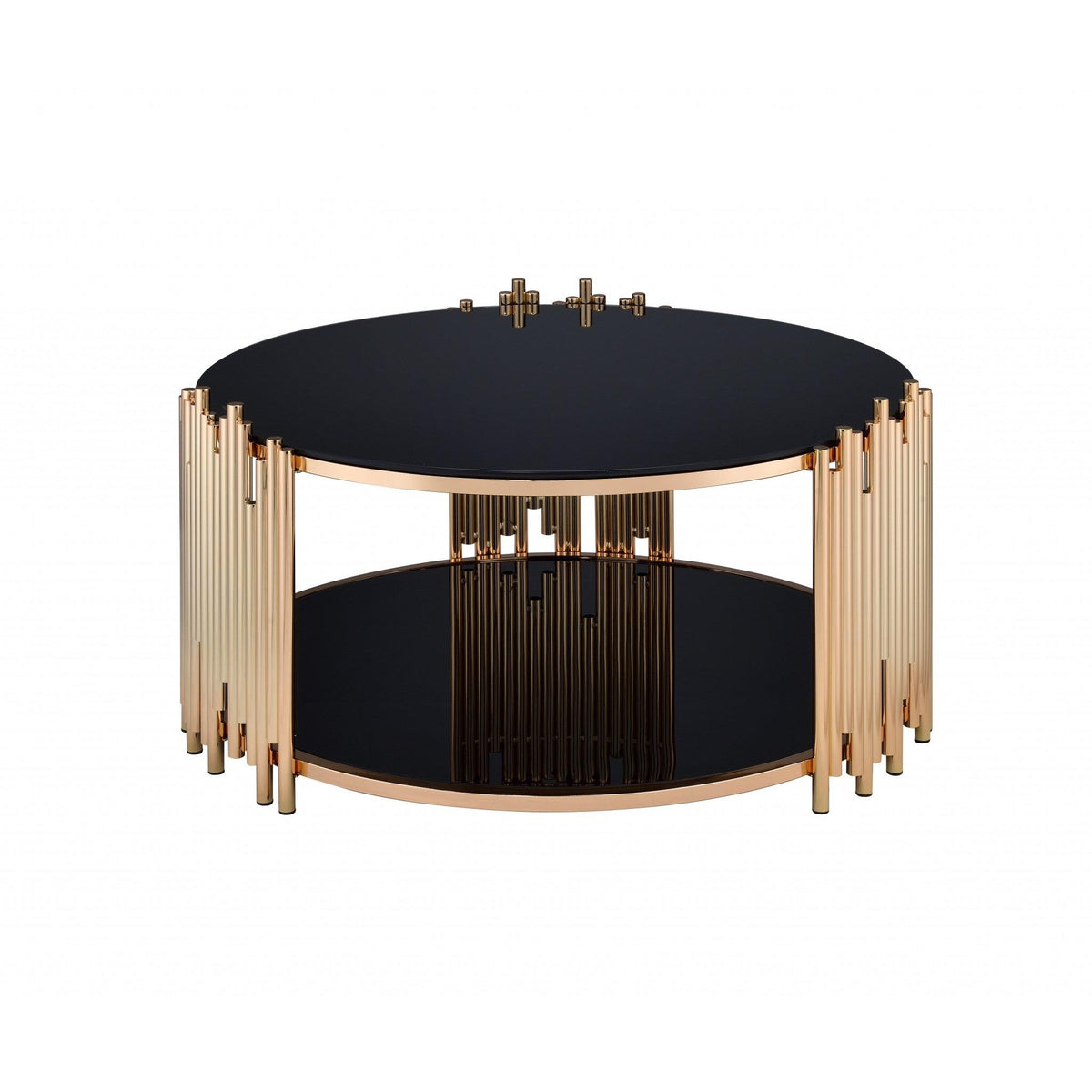 HomeRoots 37' x 37' x 18' Black Glass And Gold Coffee Table