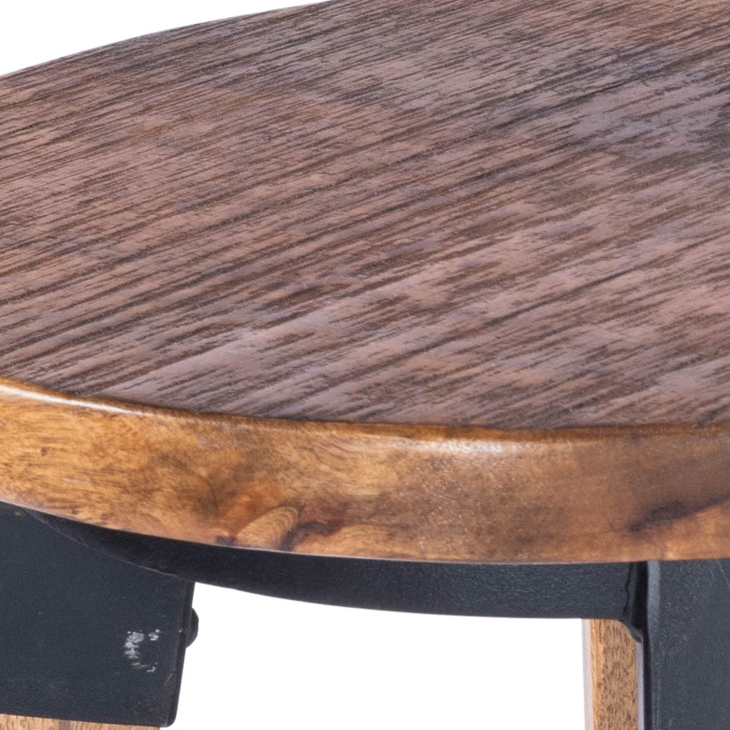 HomeRoots 38" Iron Bar Chair With Footrest in Brown And Natural Finish