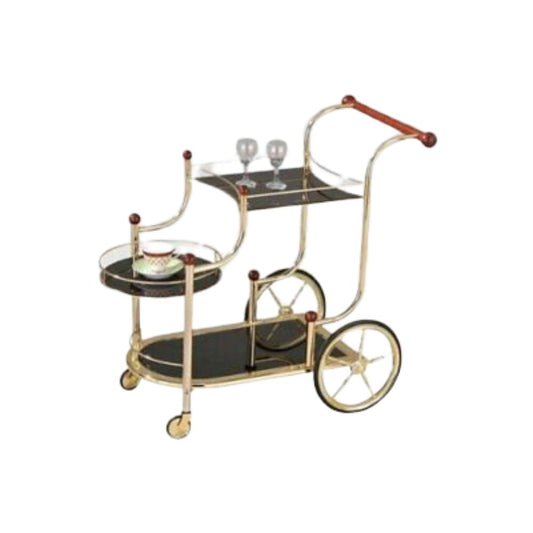 HomeRoots 38" x 21" x 33" Golden Plated And Black Glass Serving Cart