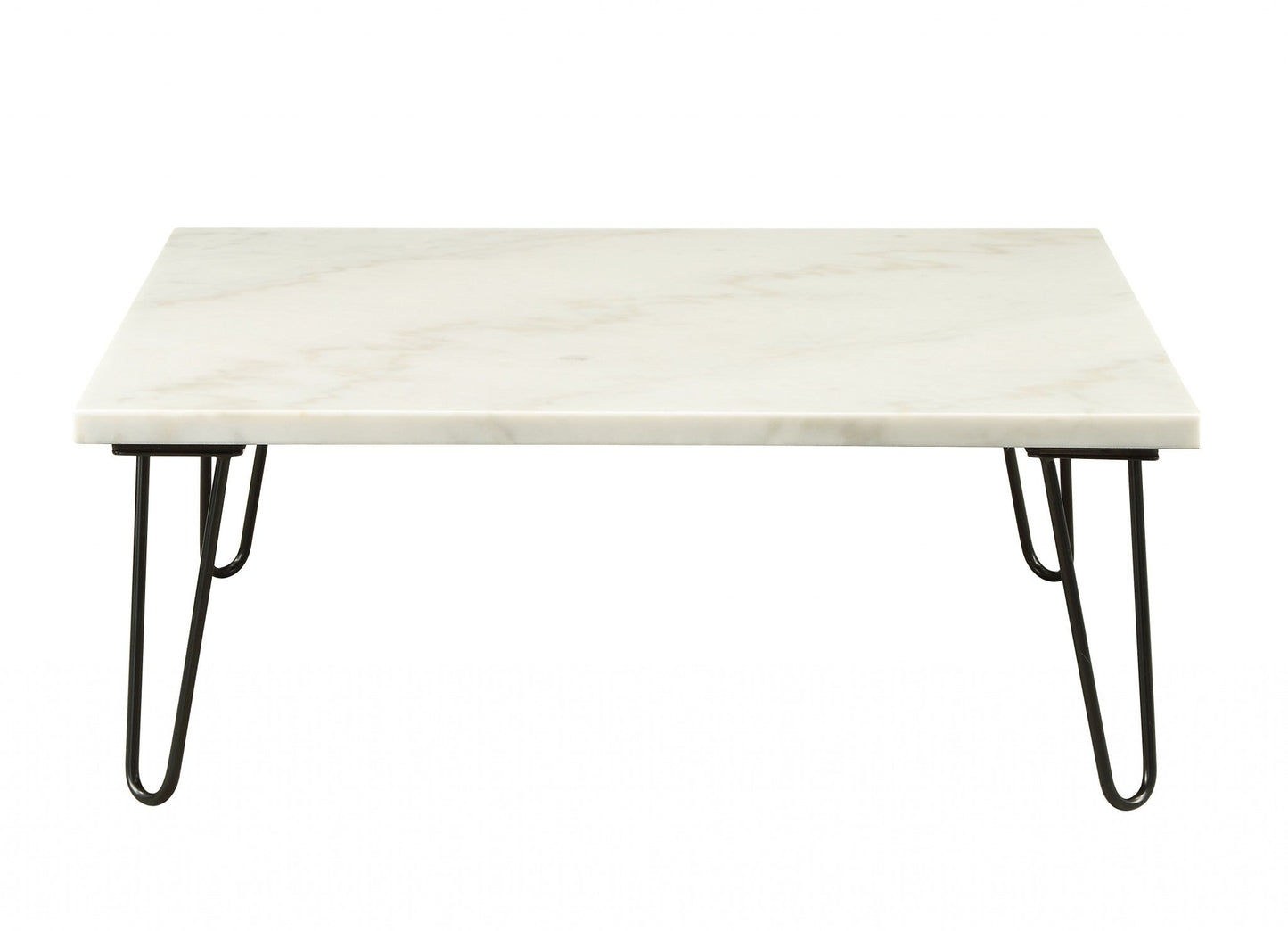 HomeRoots 40' x 40' x 15' Real Marble And Black Coffee Table