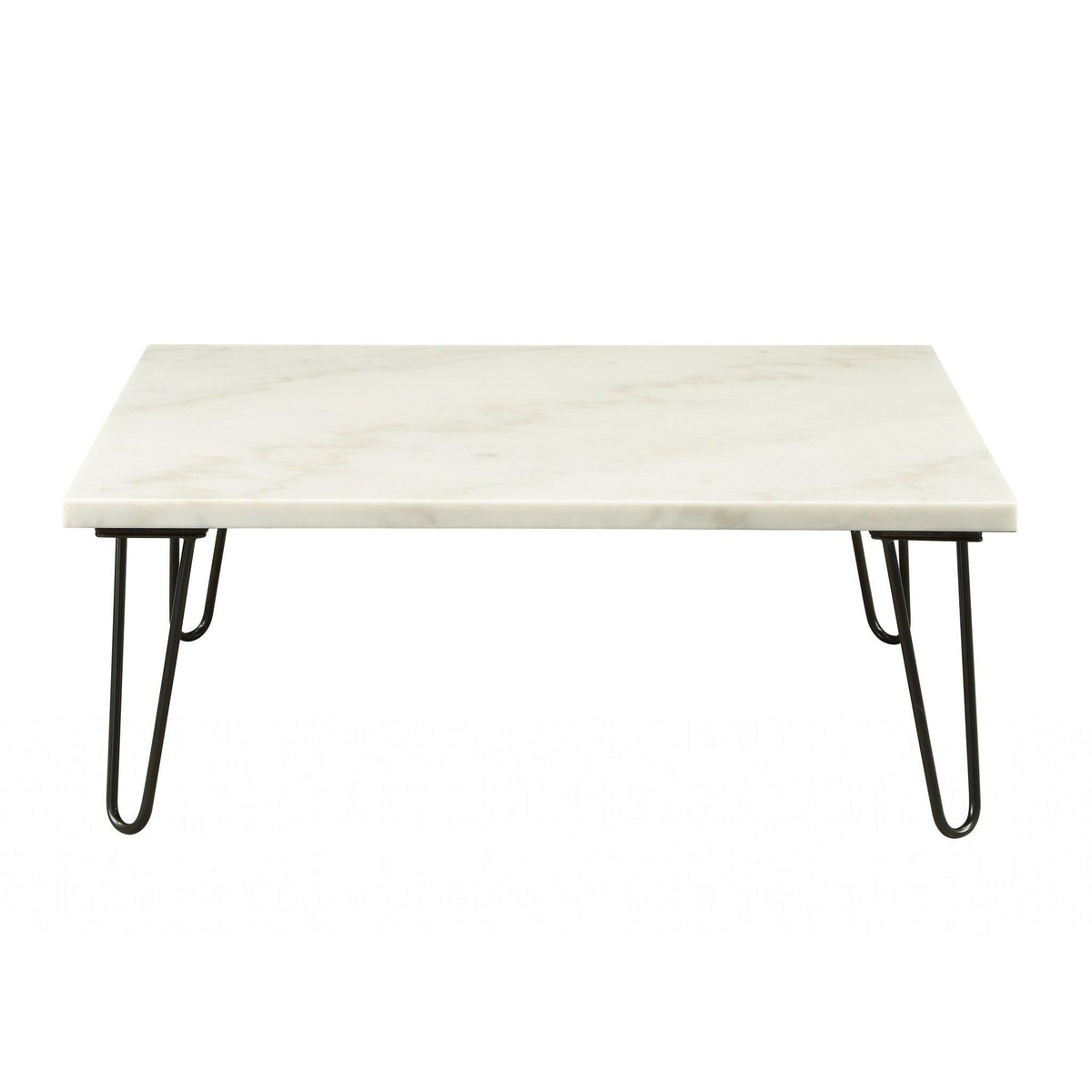 HomeRoots 40' x 40' x 15' Real Marble And Black Coffee Table