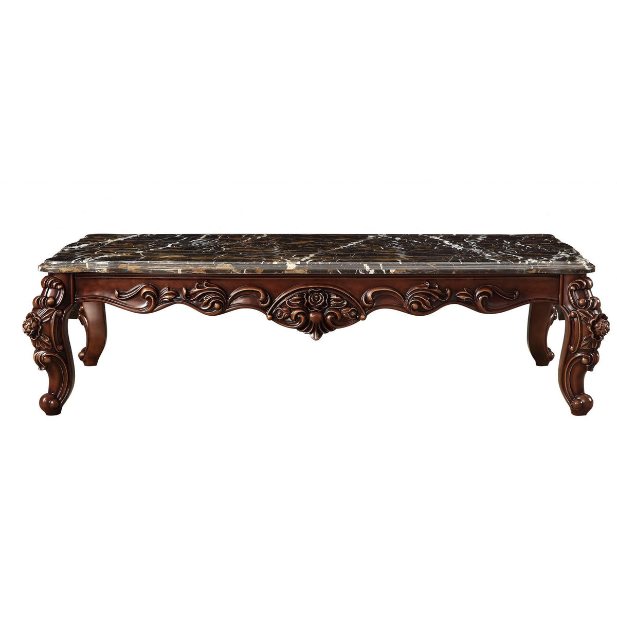 HomeRoots 40' x 71' x 20' Marble Walnut Wood Coffee Table