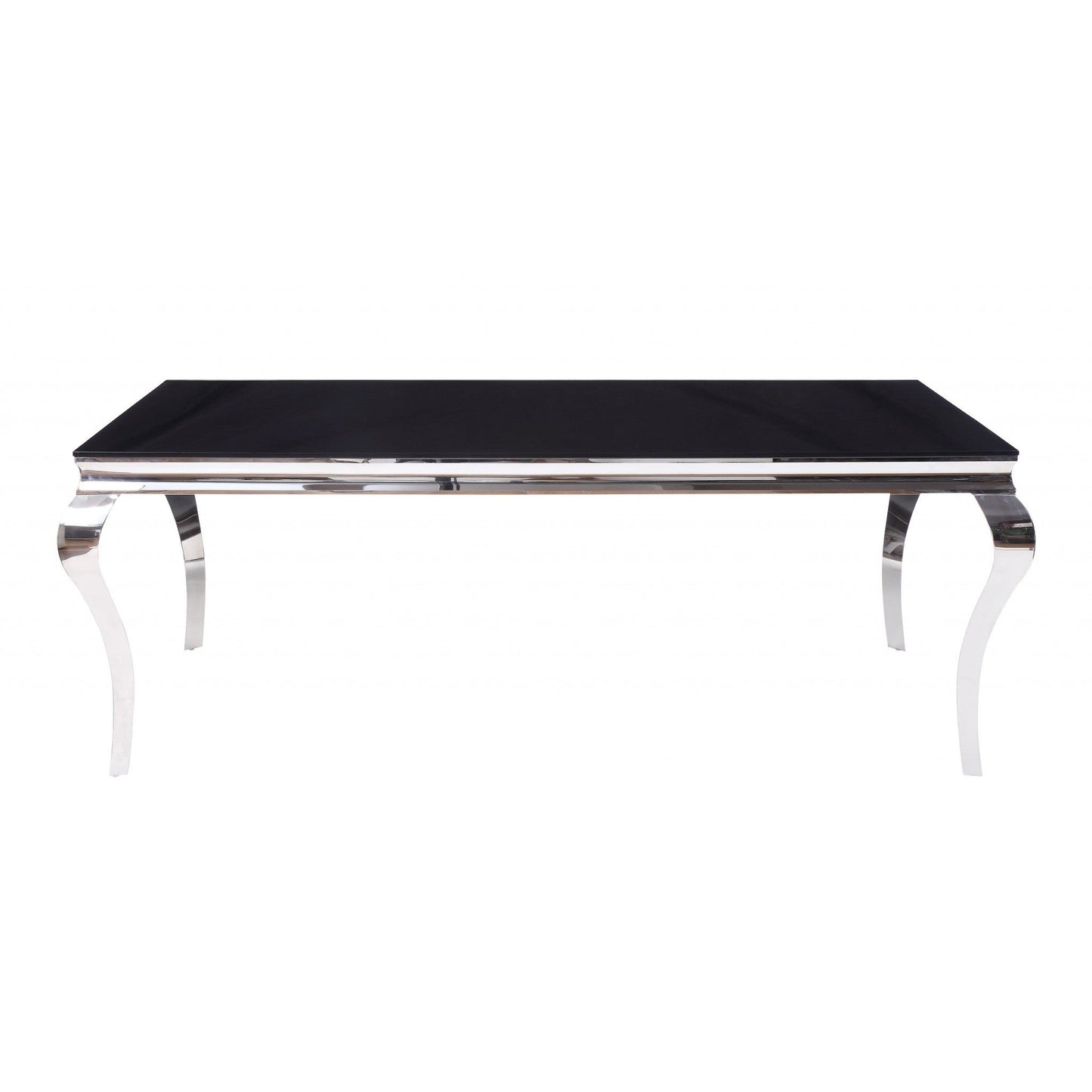 HomeRoots 40" x 80" x 30" Stainless Steel and Glass Dining Table in Black