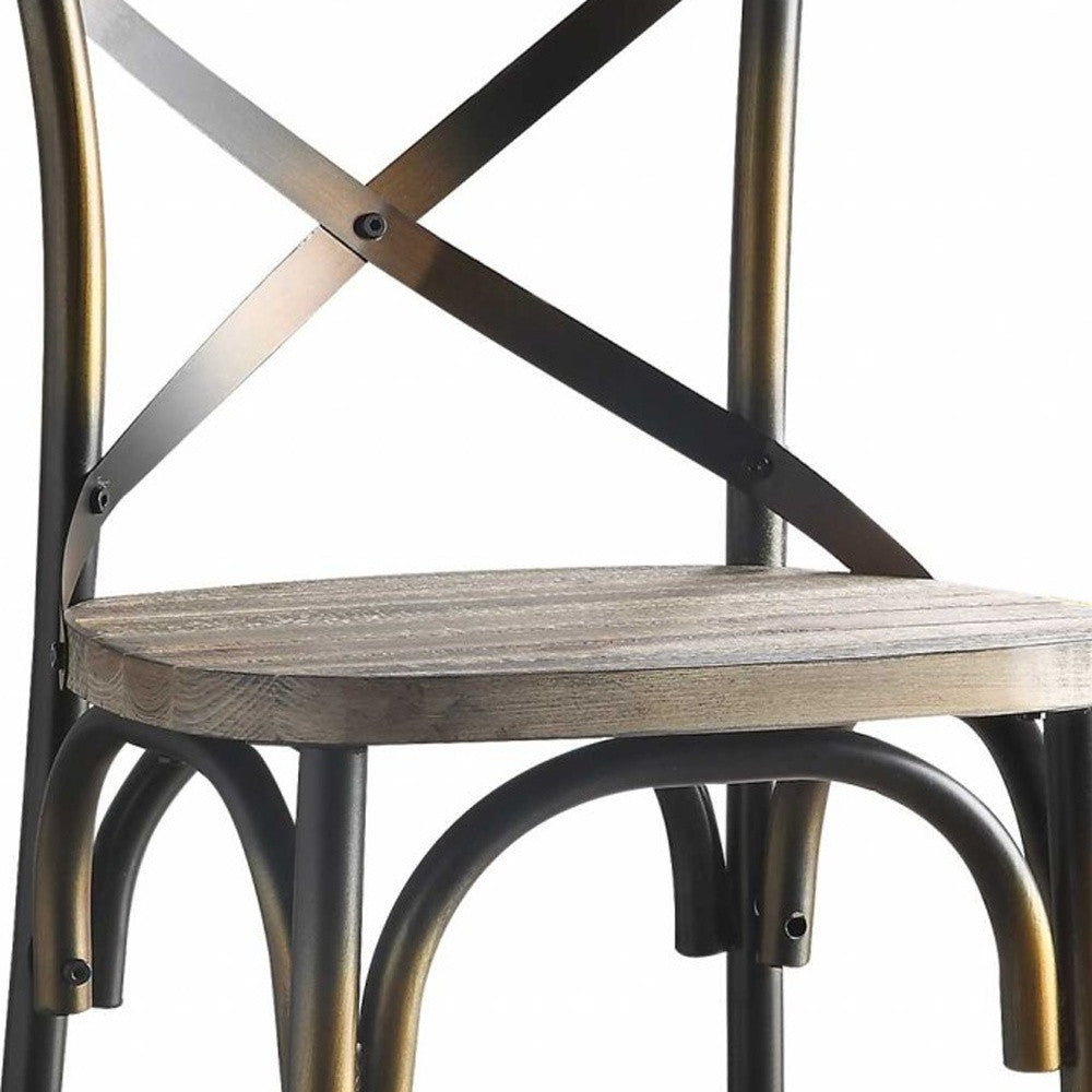 HomeRoots 43' High Back Antiqued Copper And Oak Finish Bar Chair