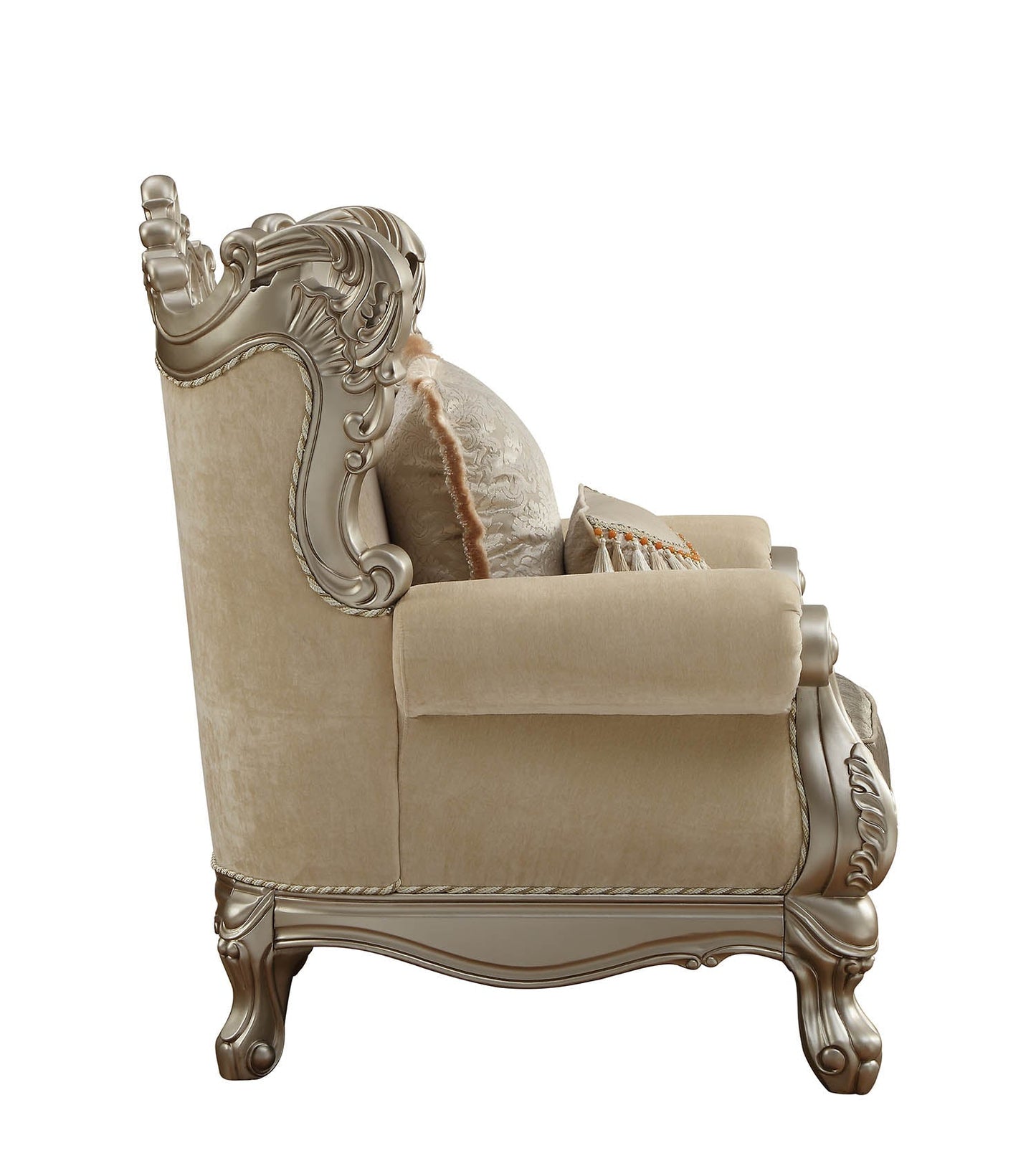 HomeRoots 44" Champagne Fabric Trellis Club Chair With Toss Pillows Included