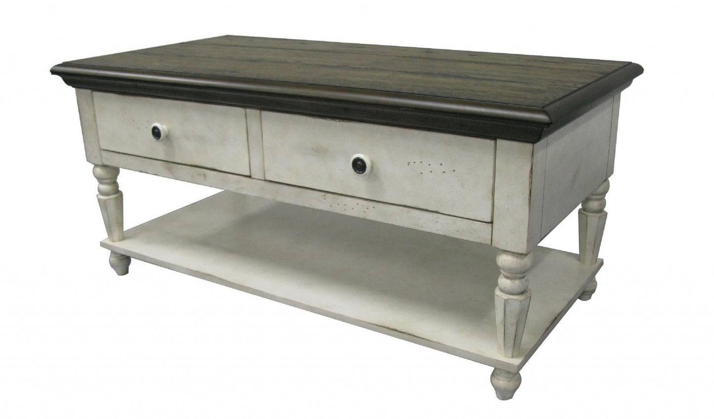 HomeRoots 44" Distressed Vintage Cream and Brown Wood Coffee Table