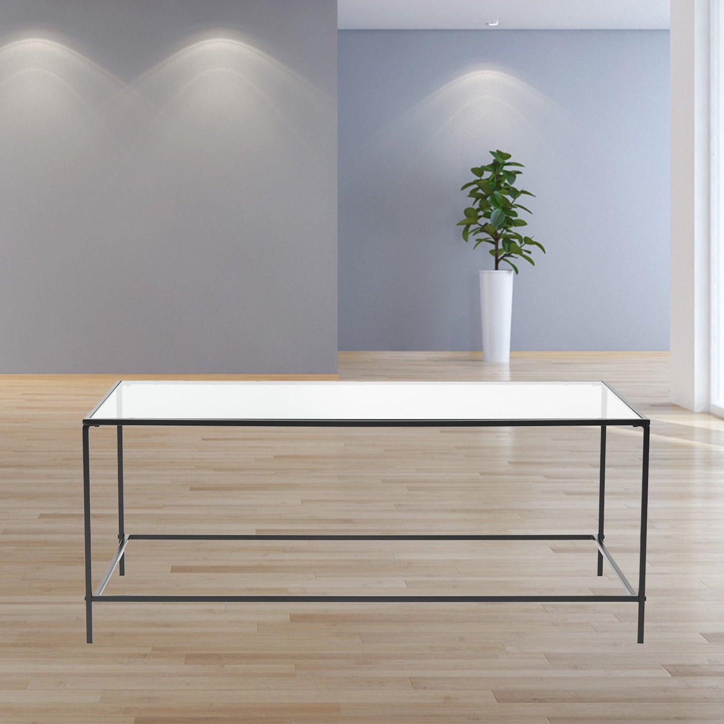 HomeRoots 44" x 20.76" x 17.88" Coffee Table in Clear Glass with Black Base