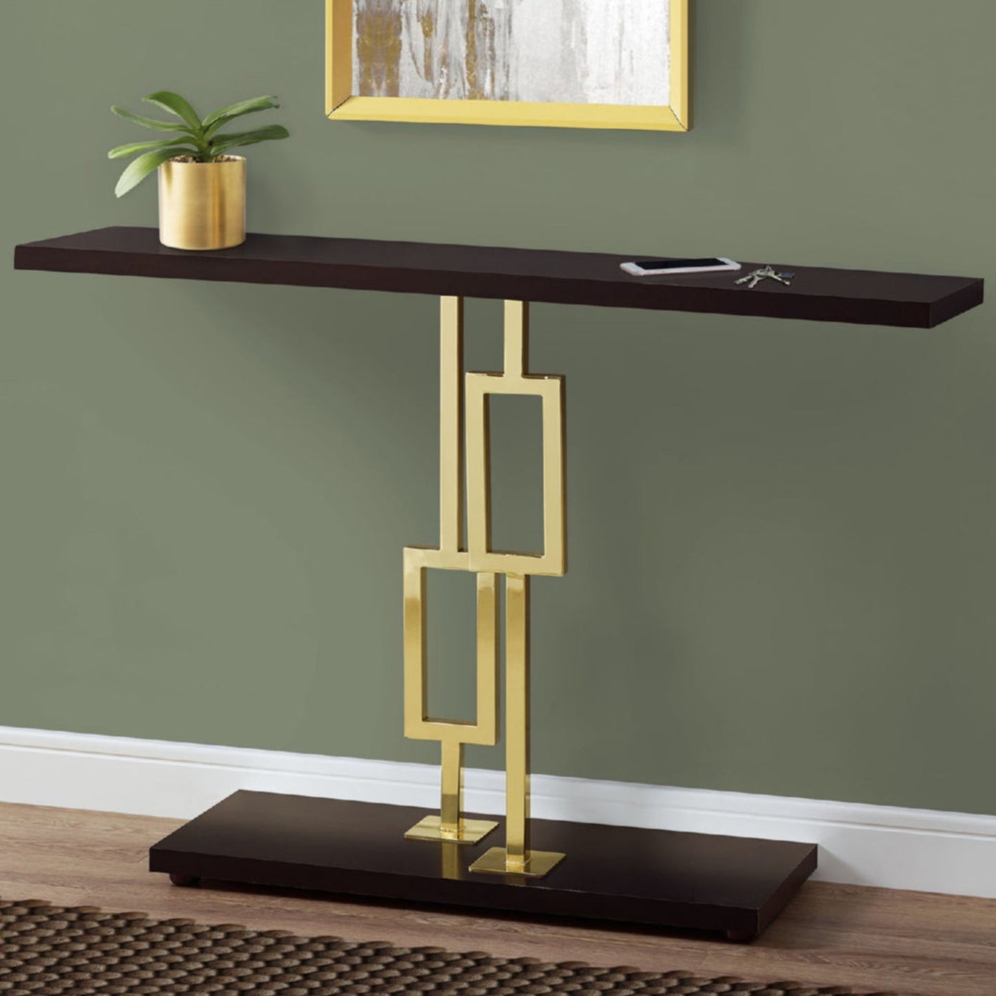 HomeRoots 47" Floor Shelf Console Table With Storage in Brown Finish