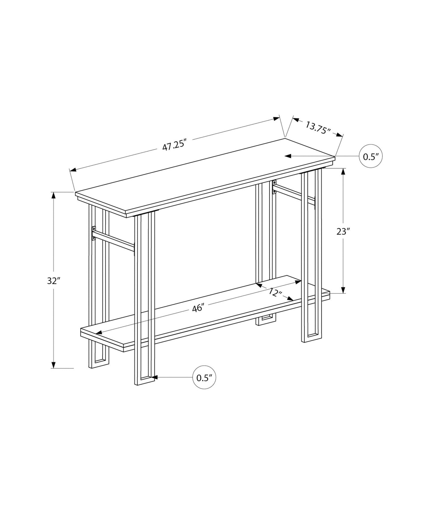 HomeRoots 47" Frame Console Table With Storage in Gray and Black Finish
