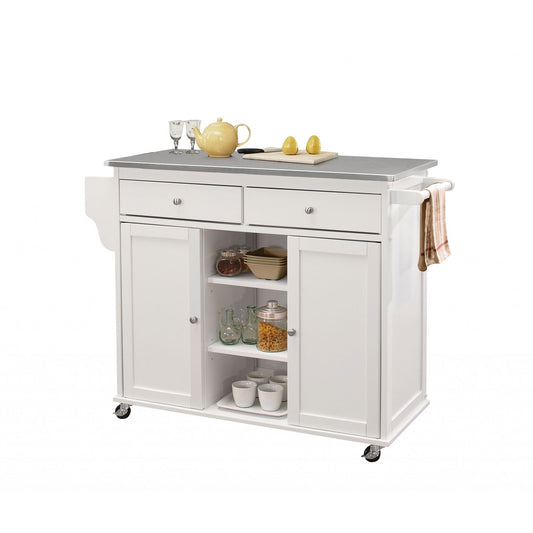 HomeRoots 47" x 18" x 34" Stainless Steel White And Kitchen Island