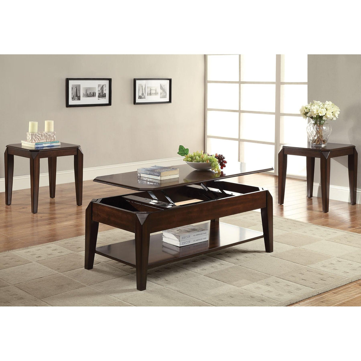 HomeRoots 47' x 23' x 19' Walnut Coffee Table With Lift Top