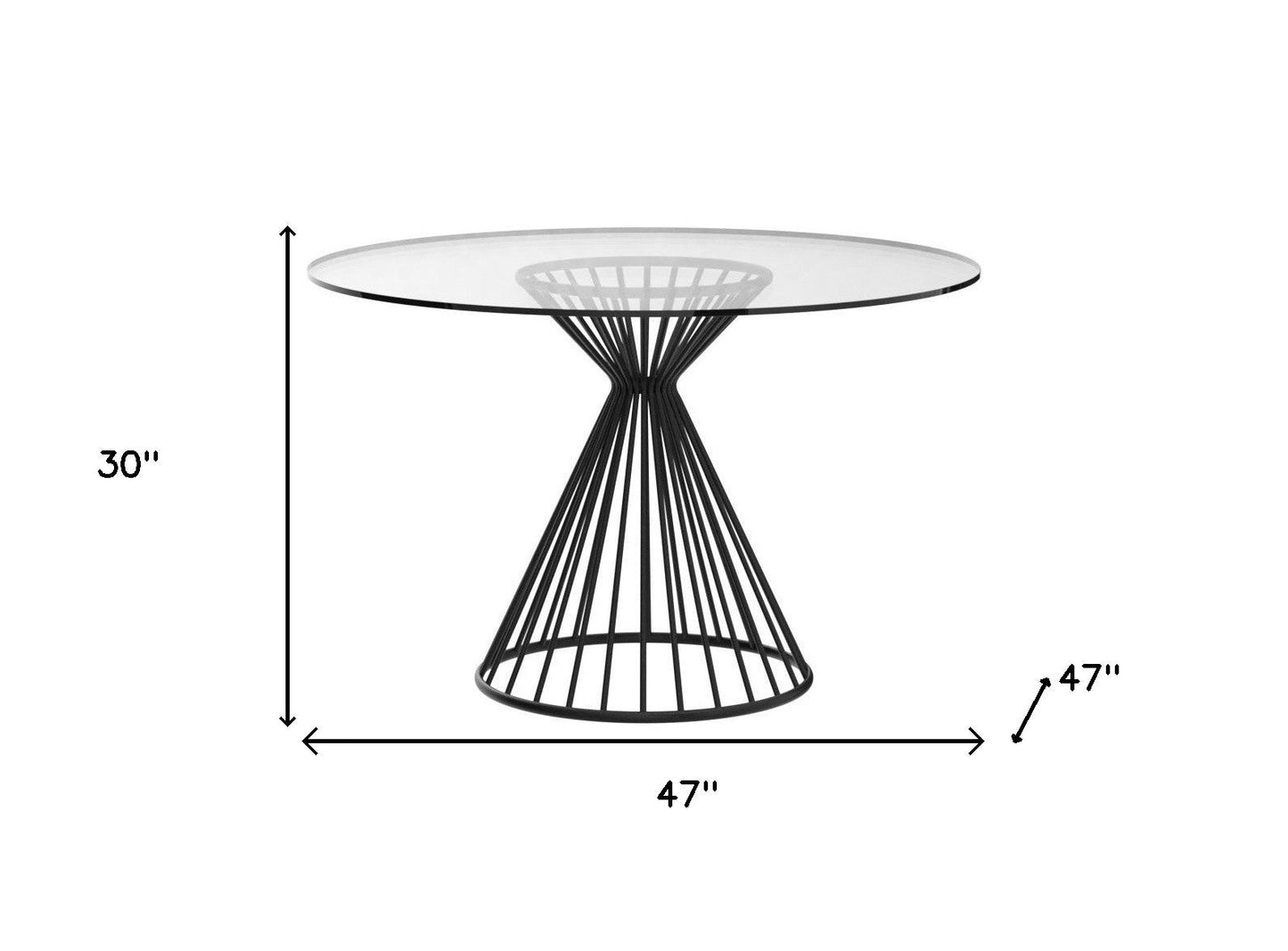 HomeRoots 47 x 47 x 30 Black Glass Iron Dining Table