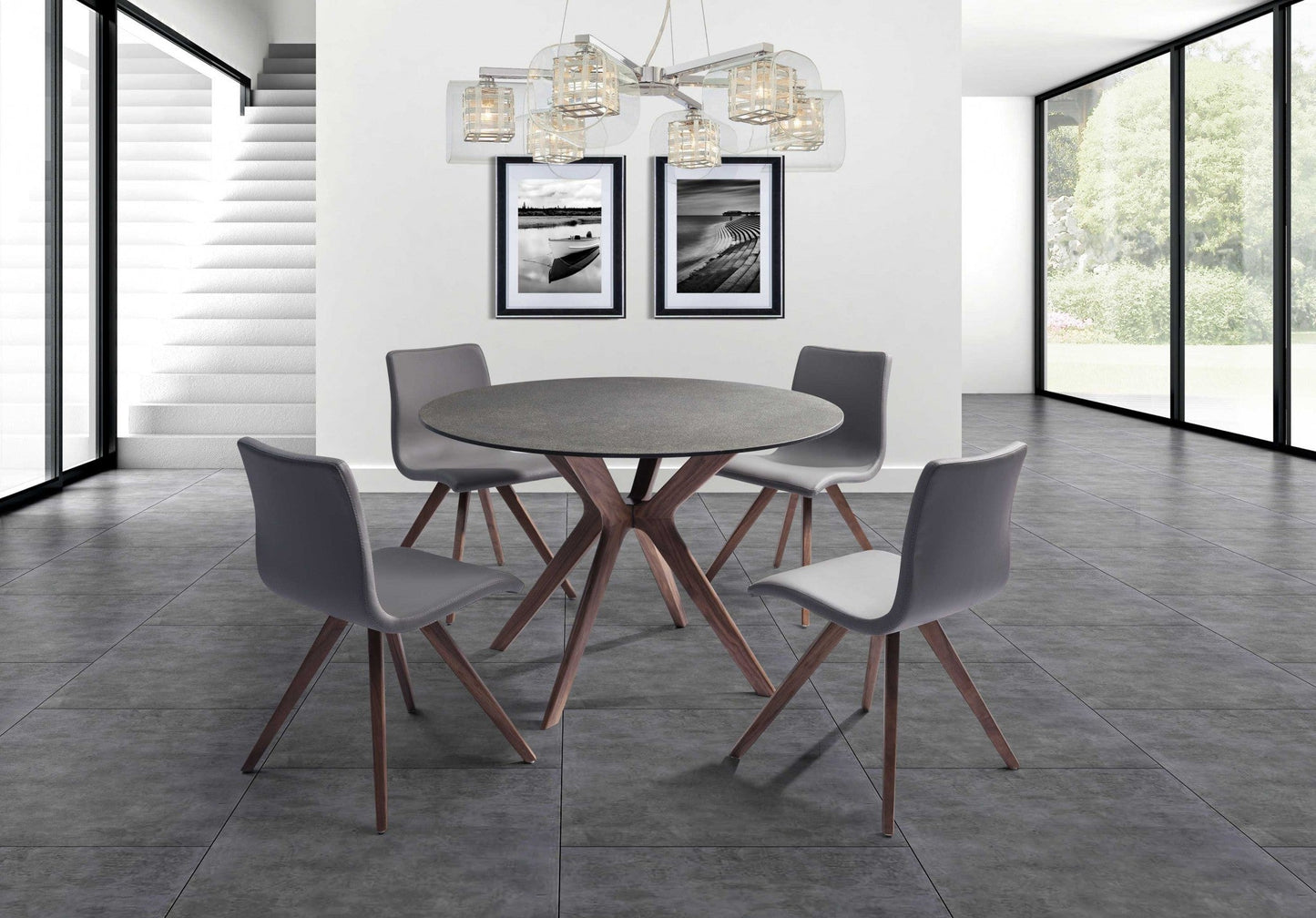 HomeRoots 47 x 47 x 30 Walnut Veneer Solid Wood Extendable Dining Table